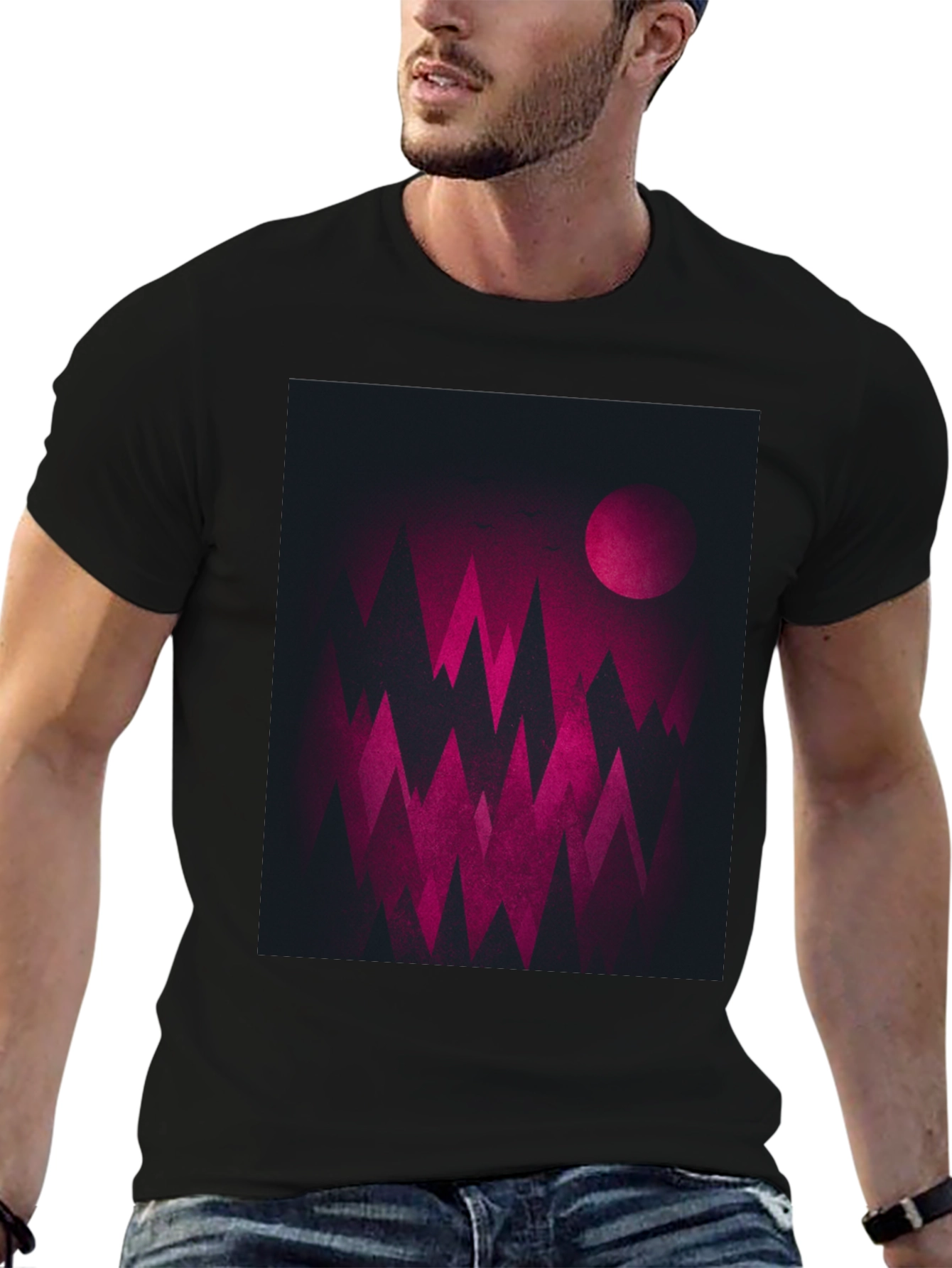 Geometric Mountainscape Graphic Tee - Dark & Bold Design