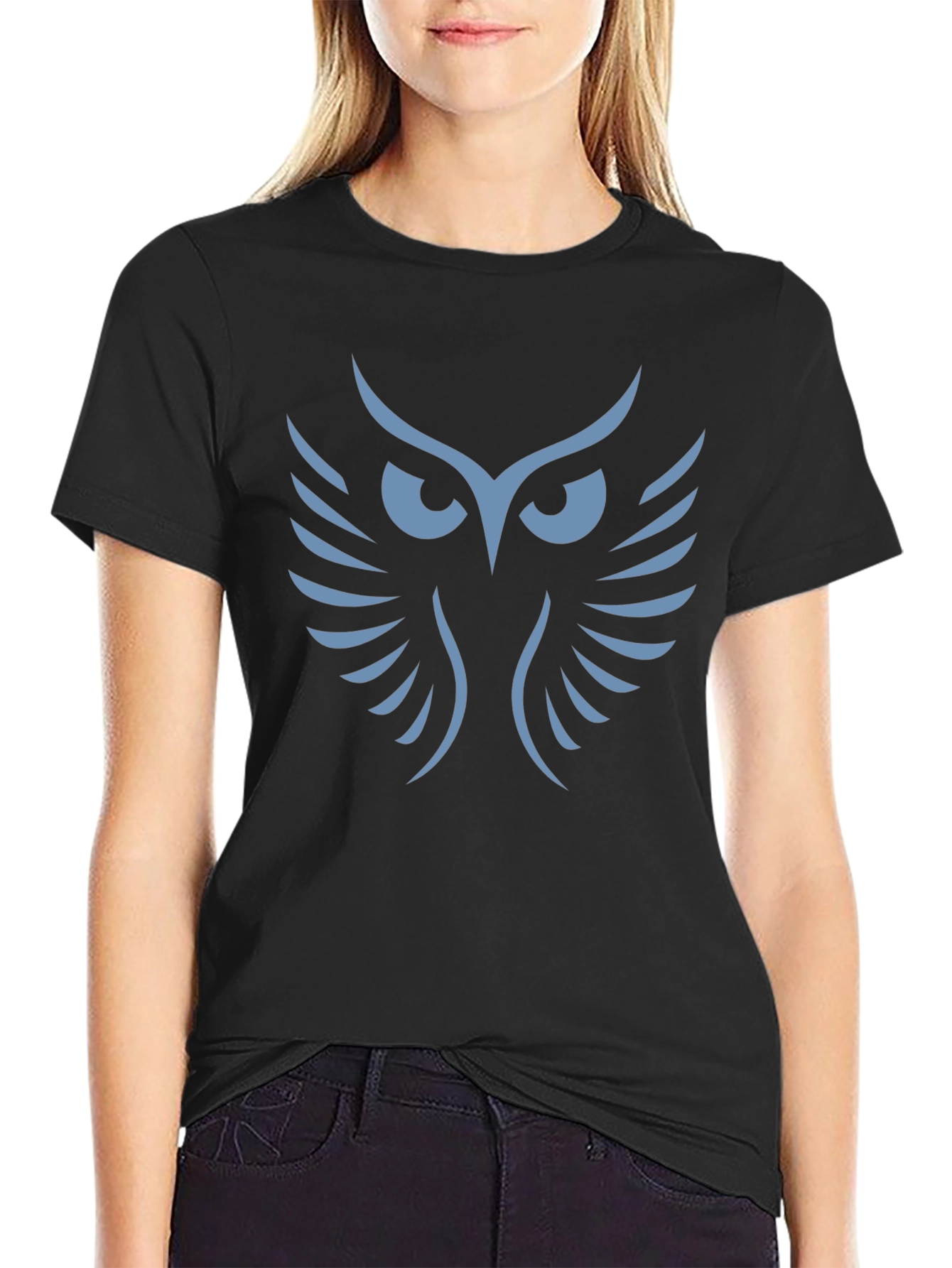 Mens Black T-Shirt with Owl Graphic