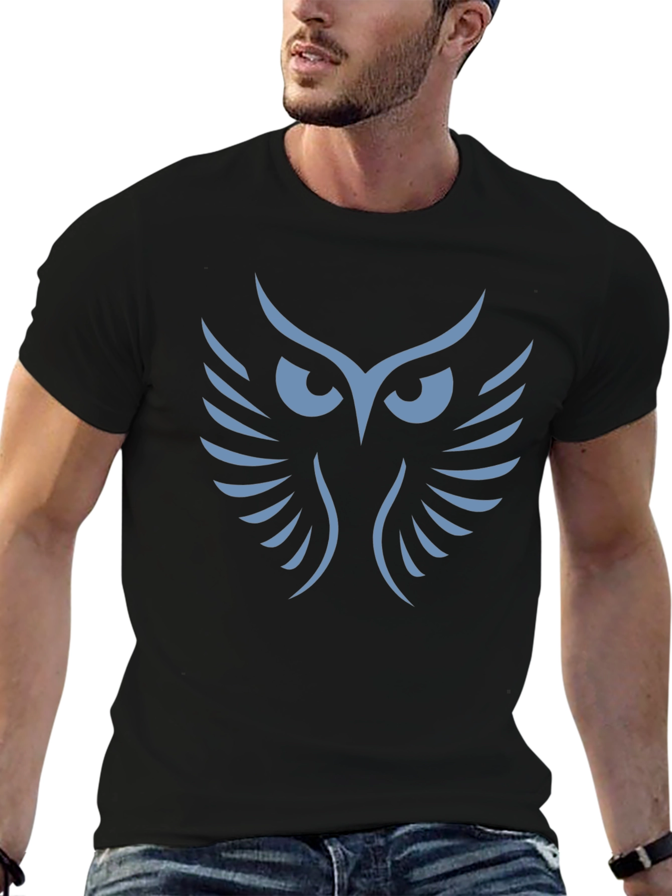 Mens Black T-Shirt with Owl Graphic