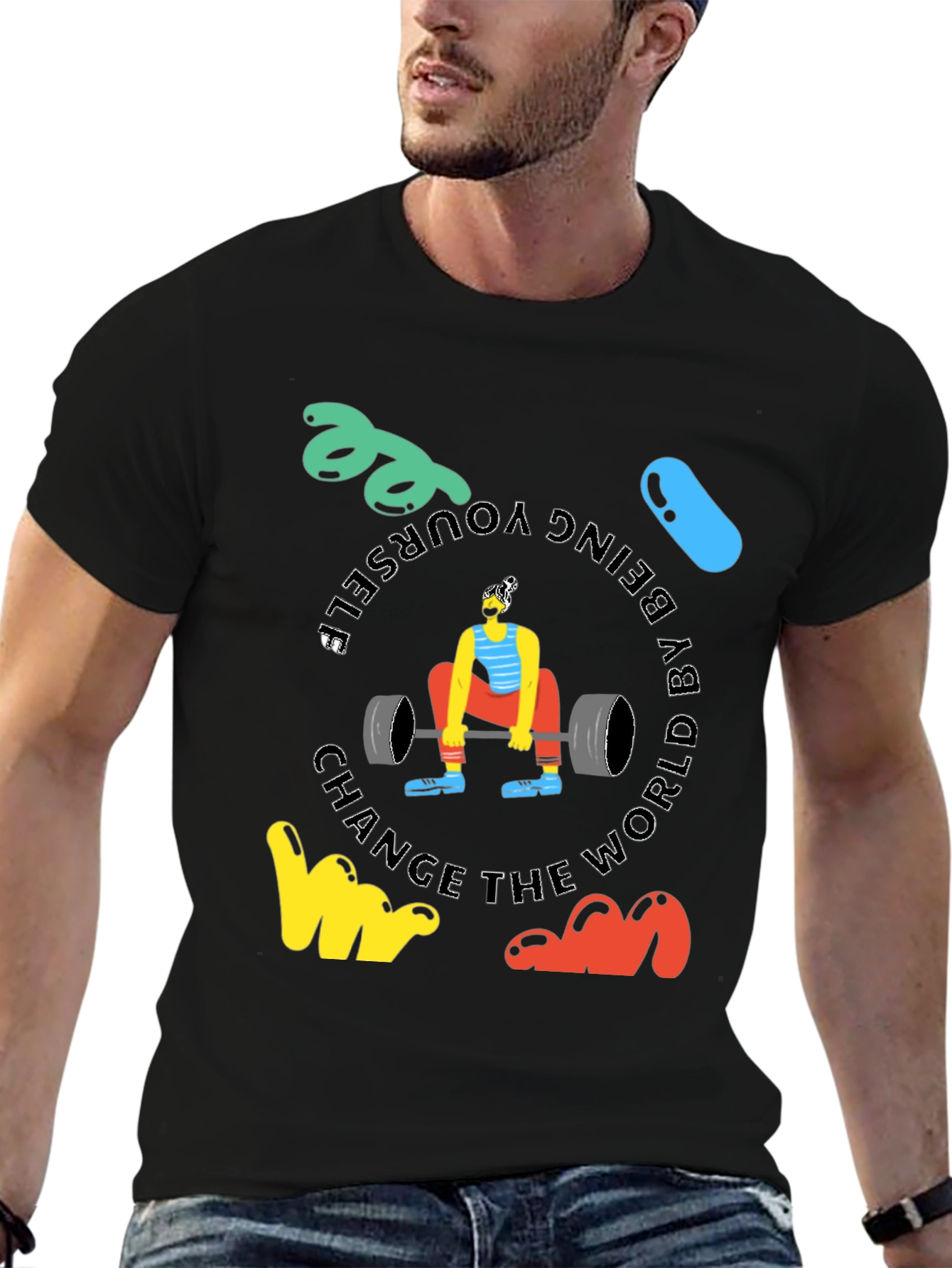 Motivational Black T-Shirt: Deadlift & Be Yourself