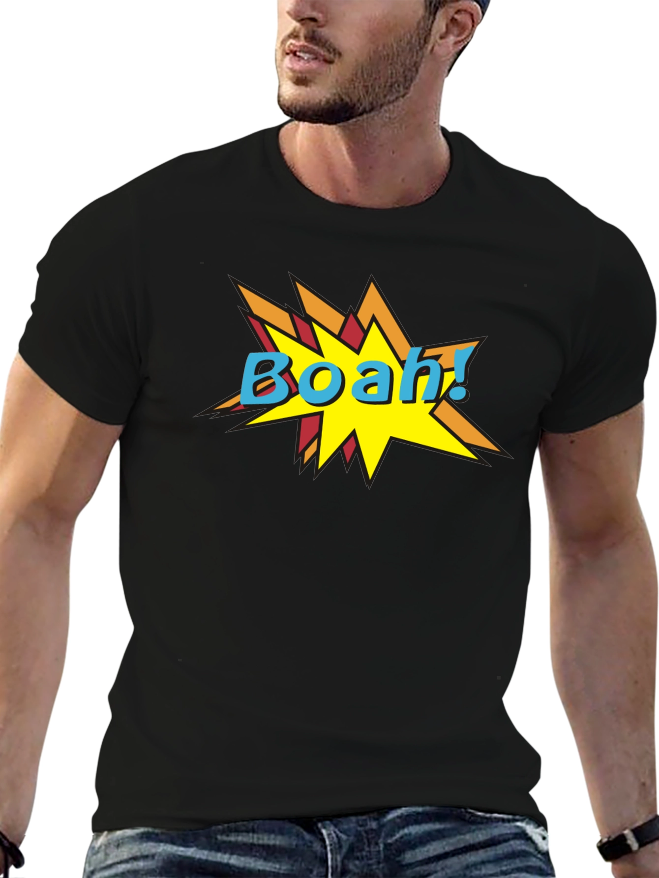 BOAH! Comic Style Graphic Print Black T-Shirt