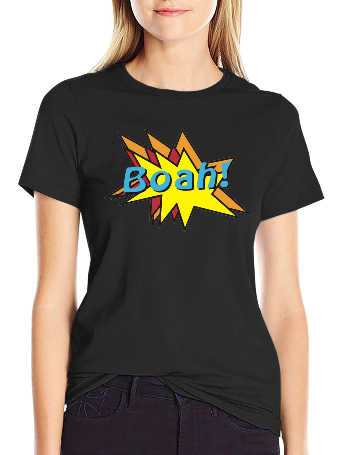 BOAH! Comic Style Graphic Print Black T-Shirt