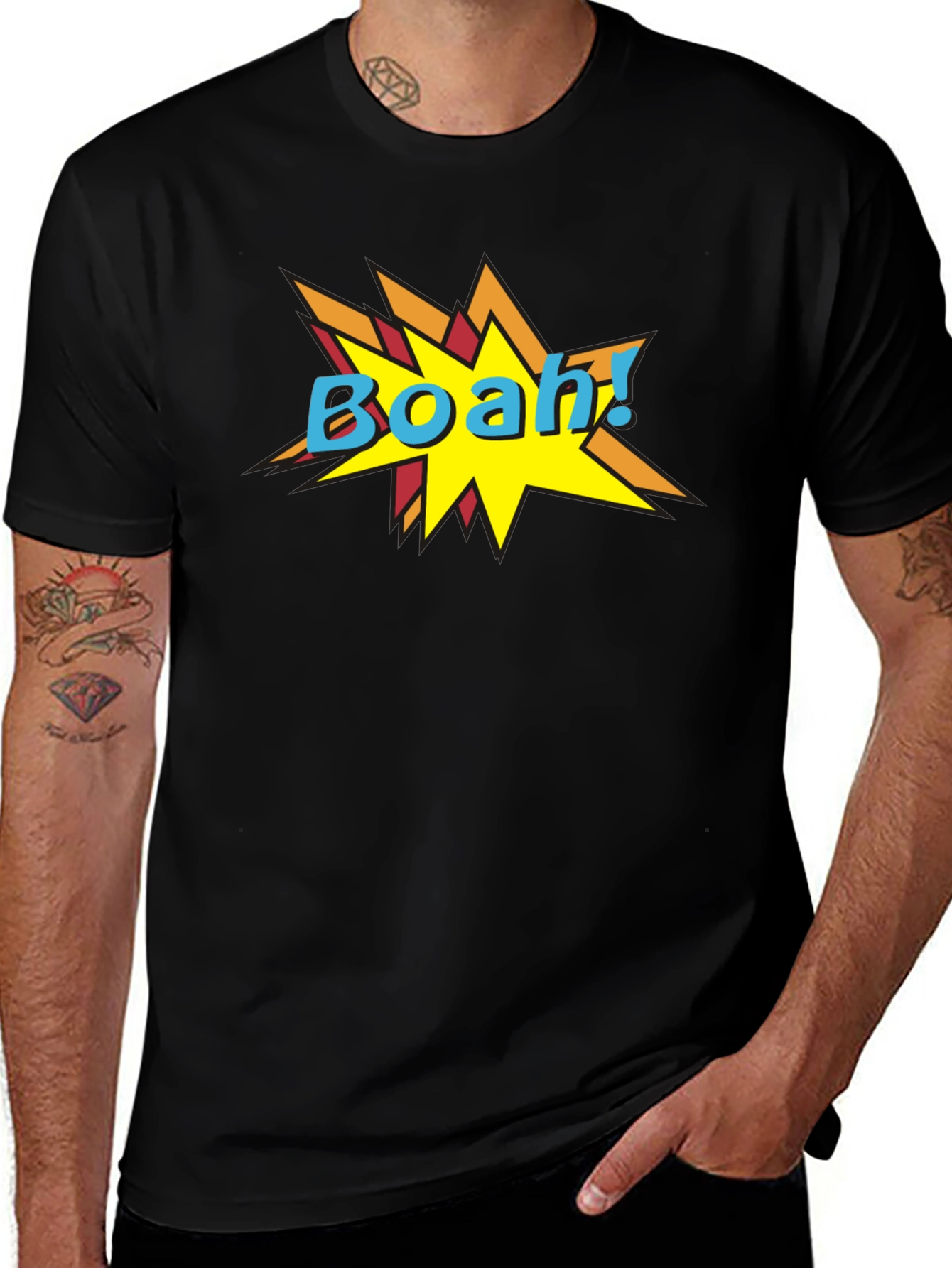 BOAH! Comic Style Graphic Print Black T-Shirt