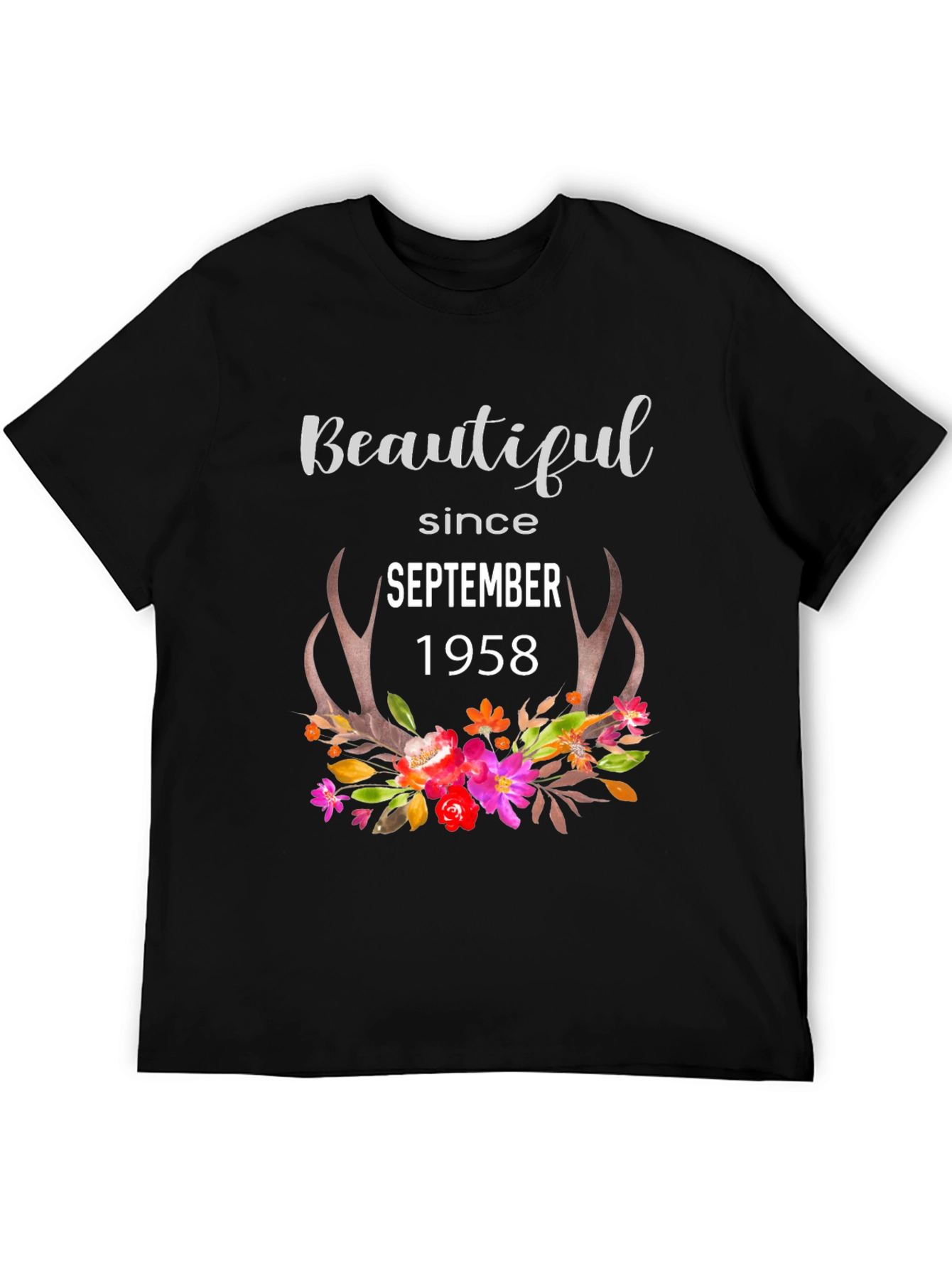 Beautiful Since 1958 Floral Antler Birthday T-Shirt