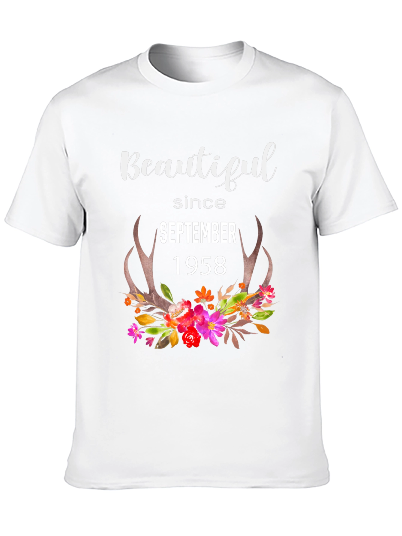 Beautiful Since 1958 Floral Antler Birthday T-Shirt