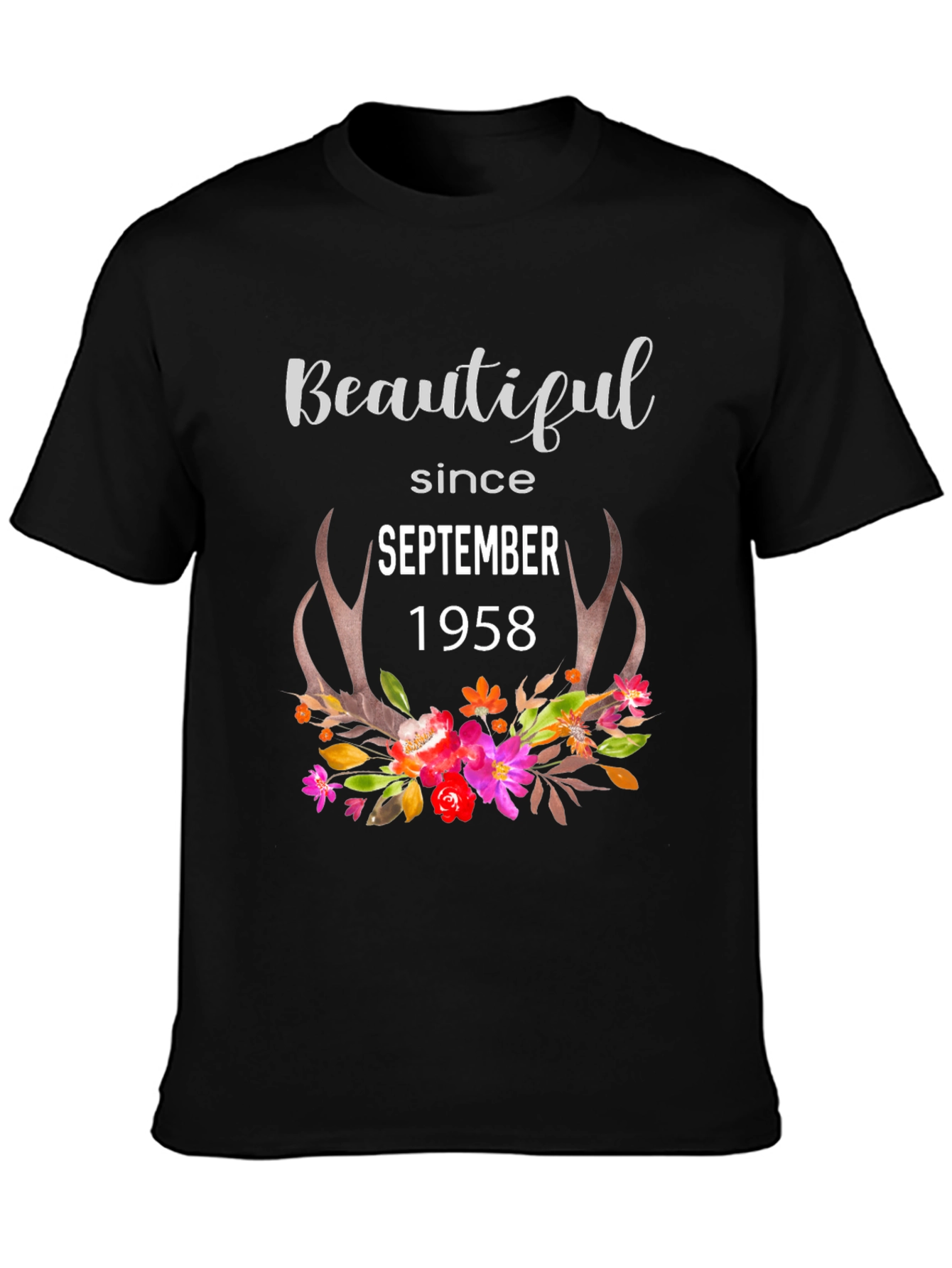 Beautiful Since 1958 Floral Antler Birthday T-Shirt