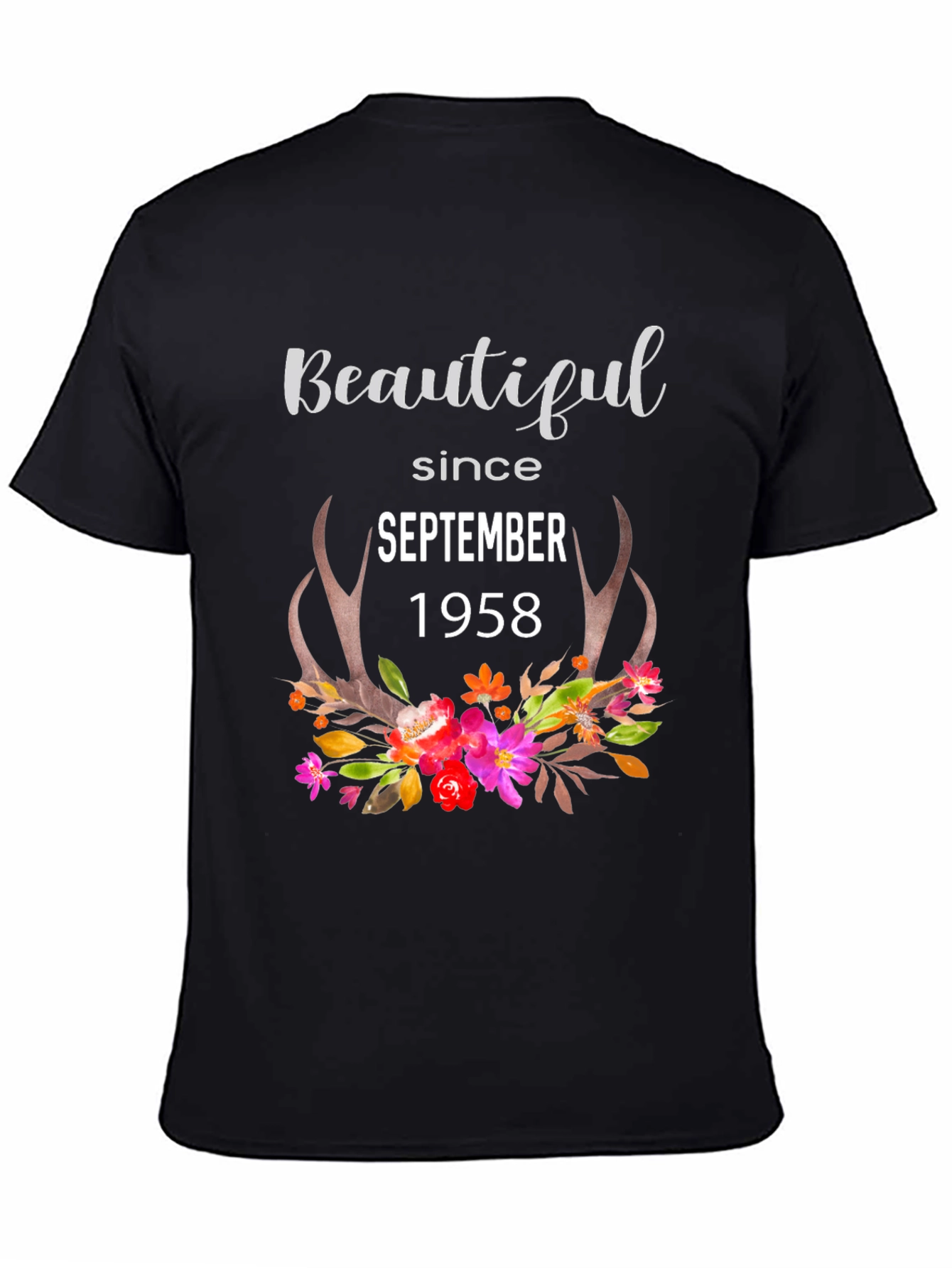 Beautiful Since 1958 Floral Antler Birthday T-Shirt