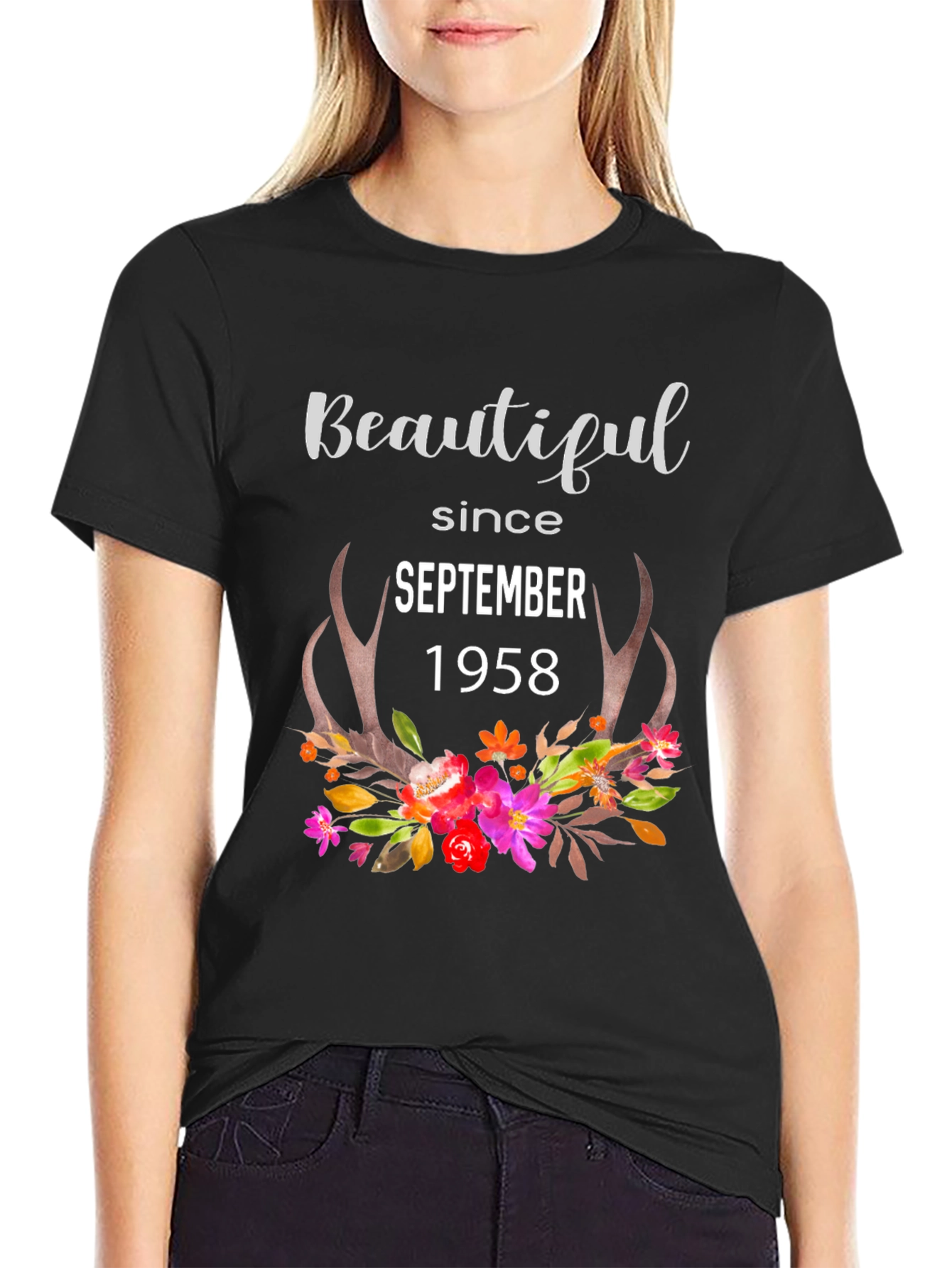 Beautiful Since 1958 Floral Antler Birthday T-Shirt