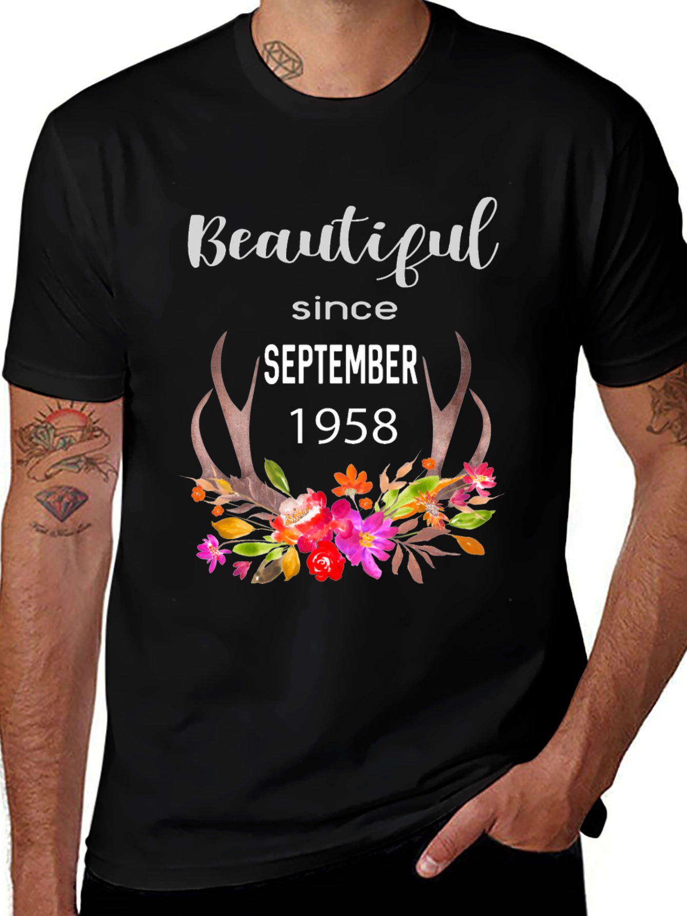 Beautiful Since 1958 Floral Antler Birthday T-Shirt