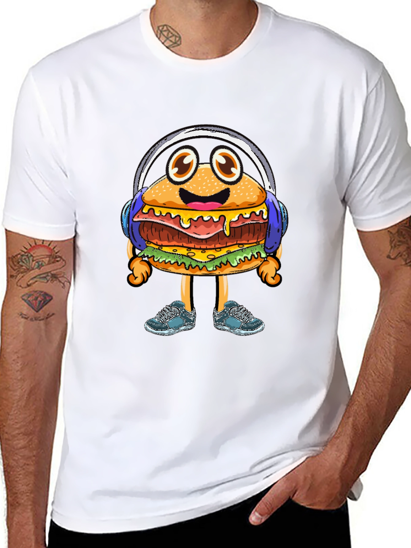 Burger Beats T-Shirt: Groovy Cartoon Foodie Tee