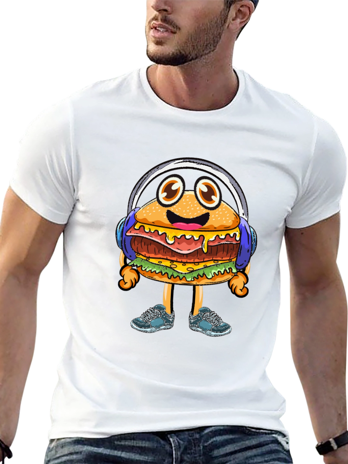 Burger Beats T-Shirt: Groovy Cartoon Foodie Tee