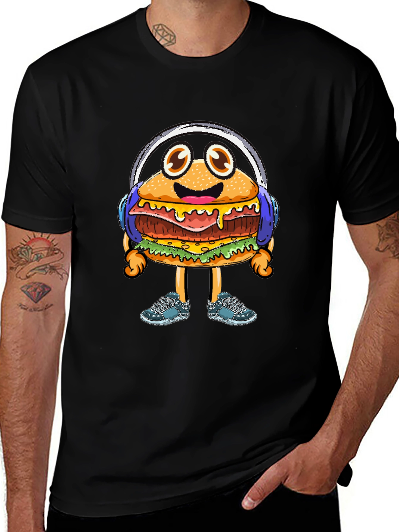 Burger Beats T-Shirt: Groovy Cartoon Foodie Tee