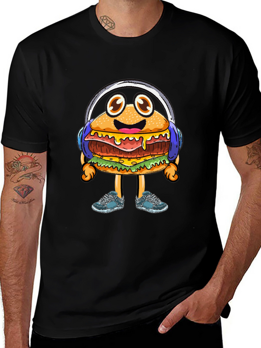Burger Beats T-Shirt: Groovy Cartoon Foodie Tee