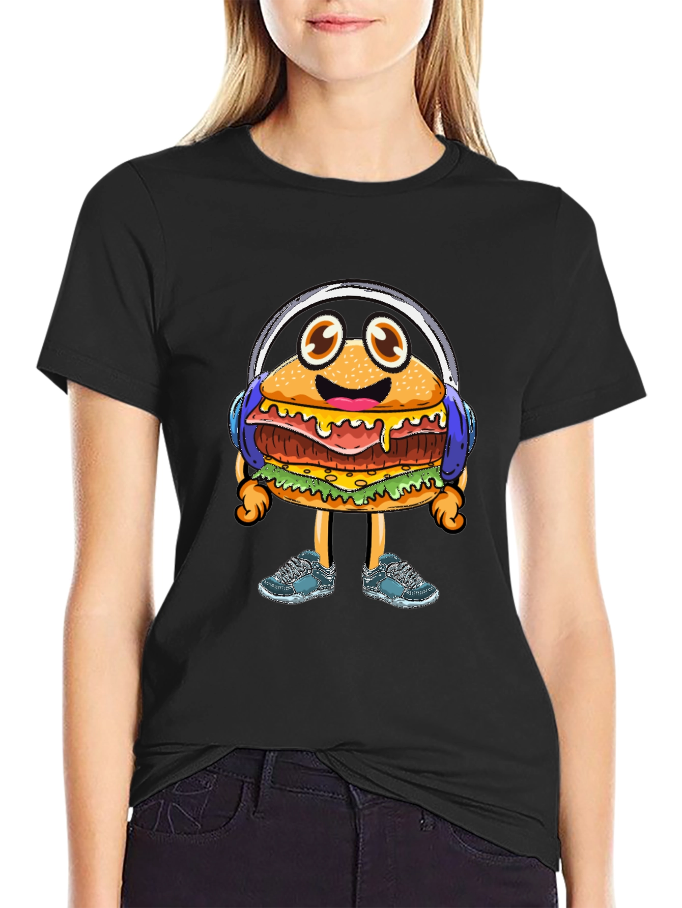 Burger Beats T-Shirt: Groovy Cartoon Foodie Tee