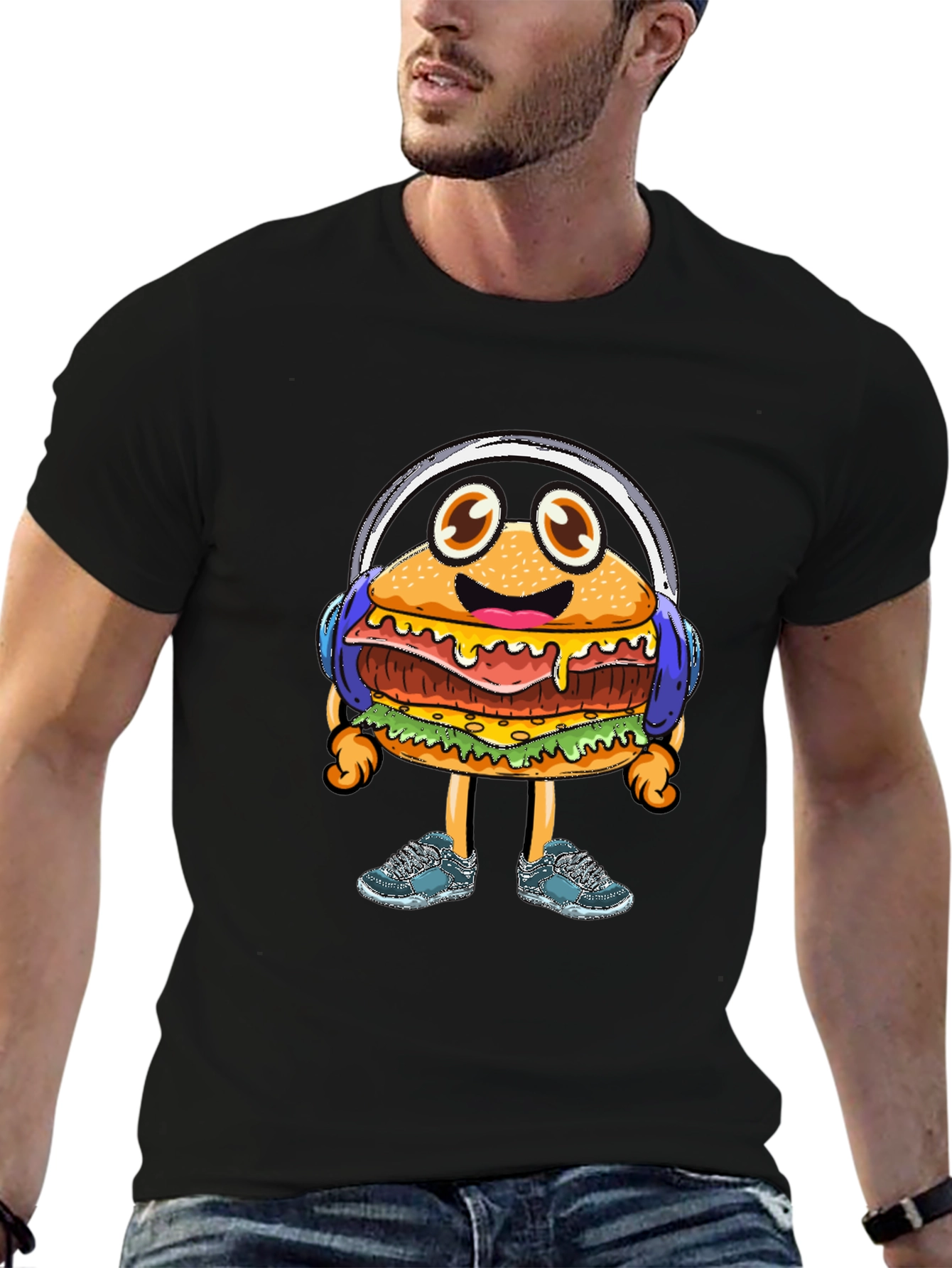Burger Beats T-Shirt: Groovy Cartoon Foodie Tee