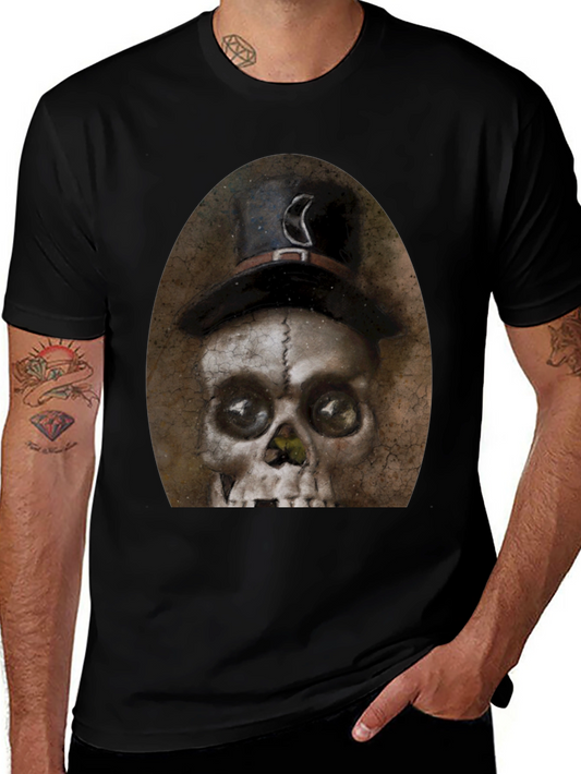 Skull with Top Hat Graphic Tee - Mens Black T-Shirt