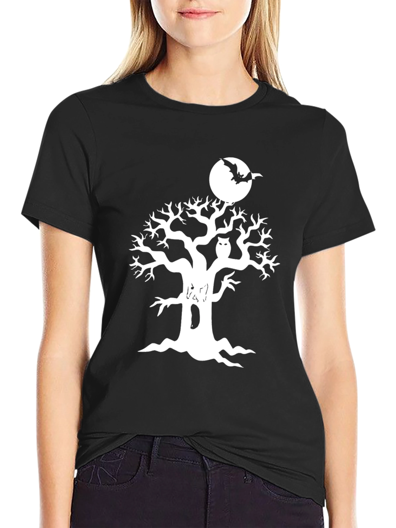 Halloween Tree Owl & Bat Graphic Tee