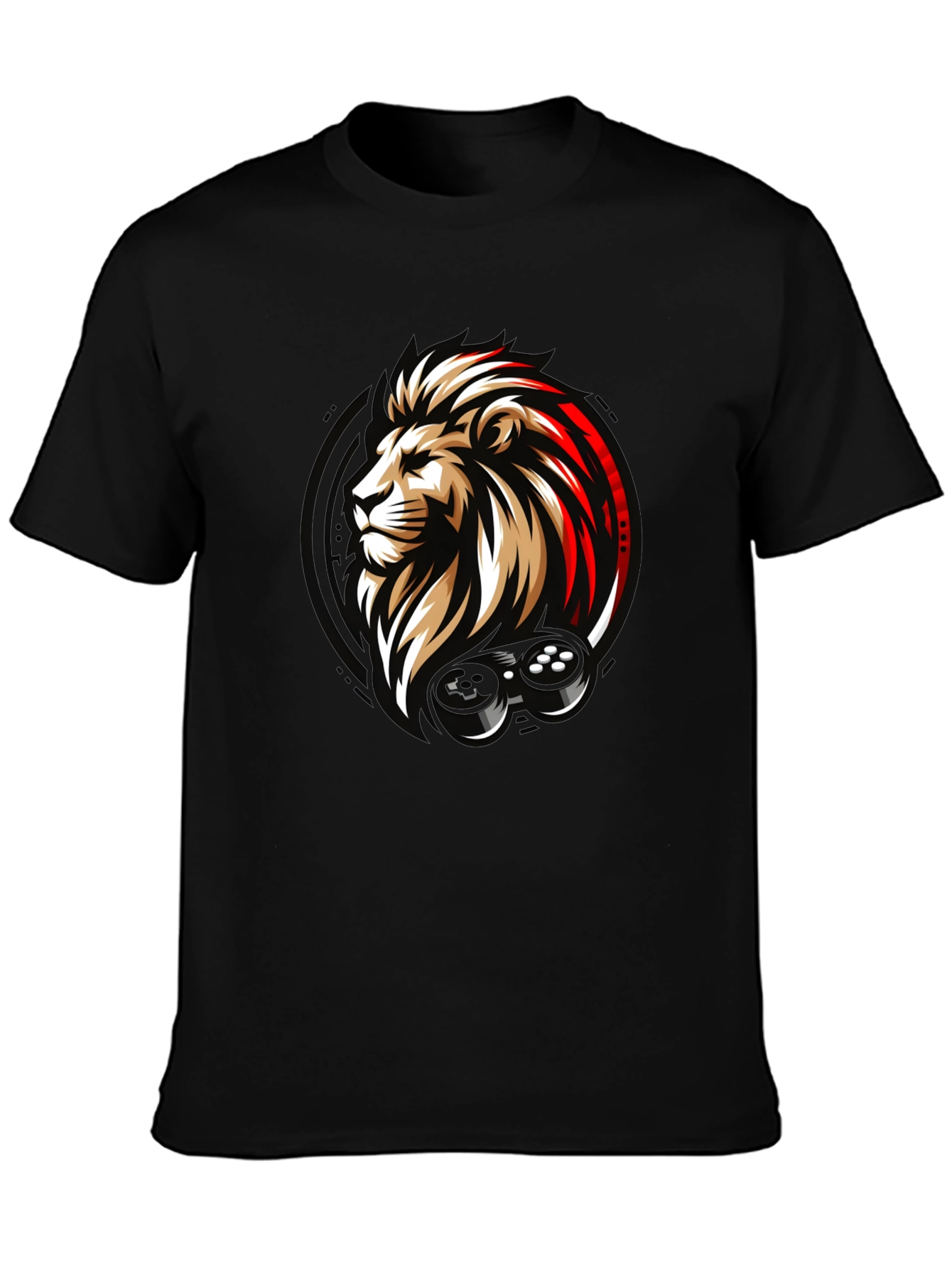 Lion Gamer Black Graphic T-Shirt