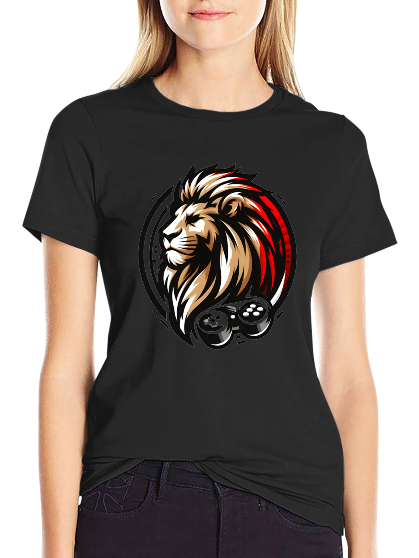 Lion Gamer Black Graphic T-Shirt