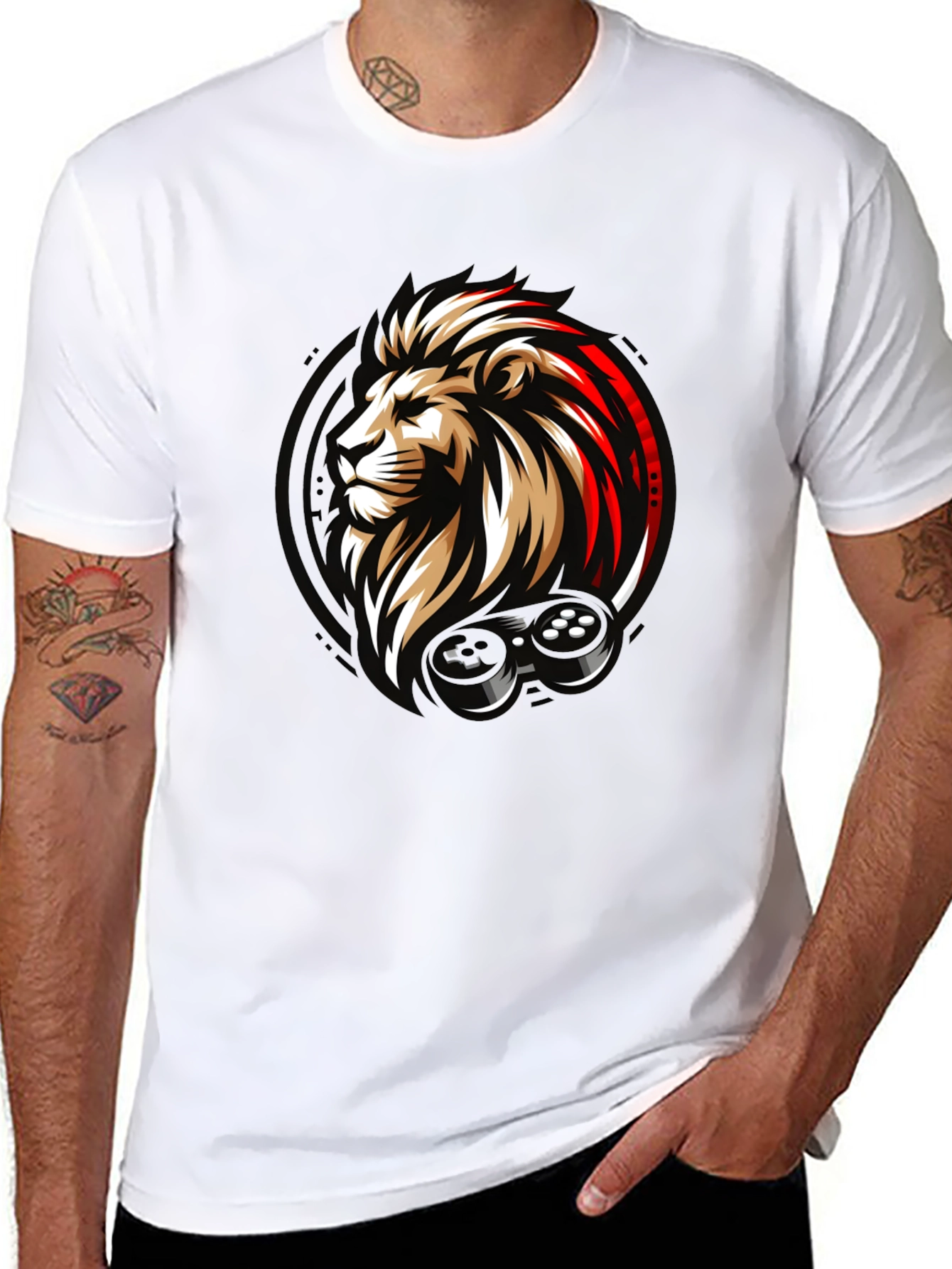 Lion Gamer Black Graphic T-Shirt