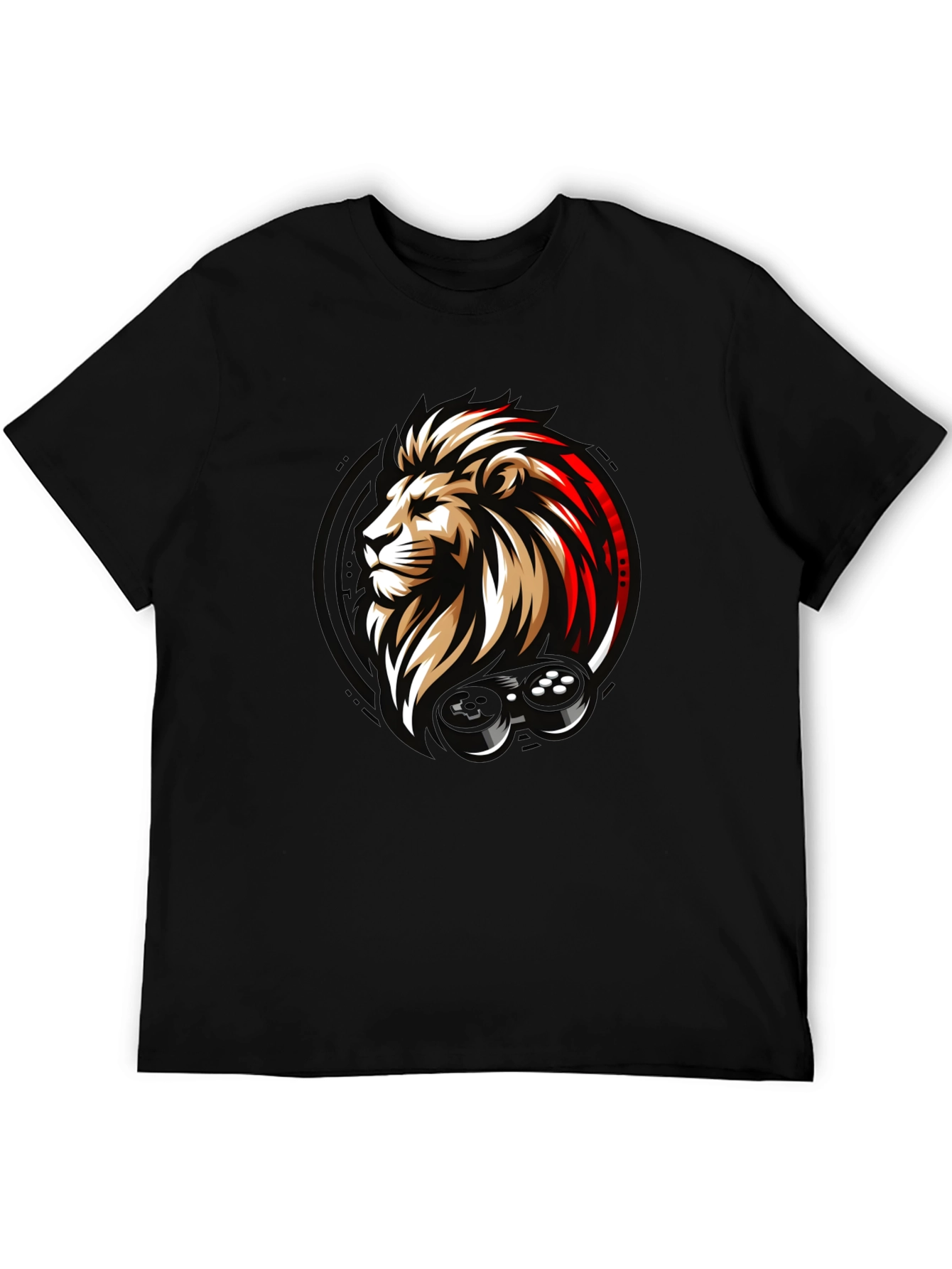 Lion Gamer Black Graphic T-Shirt