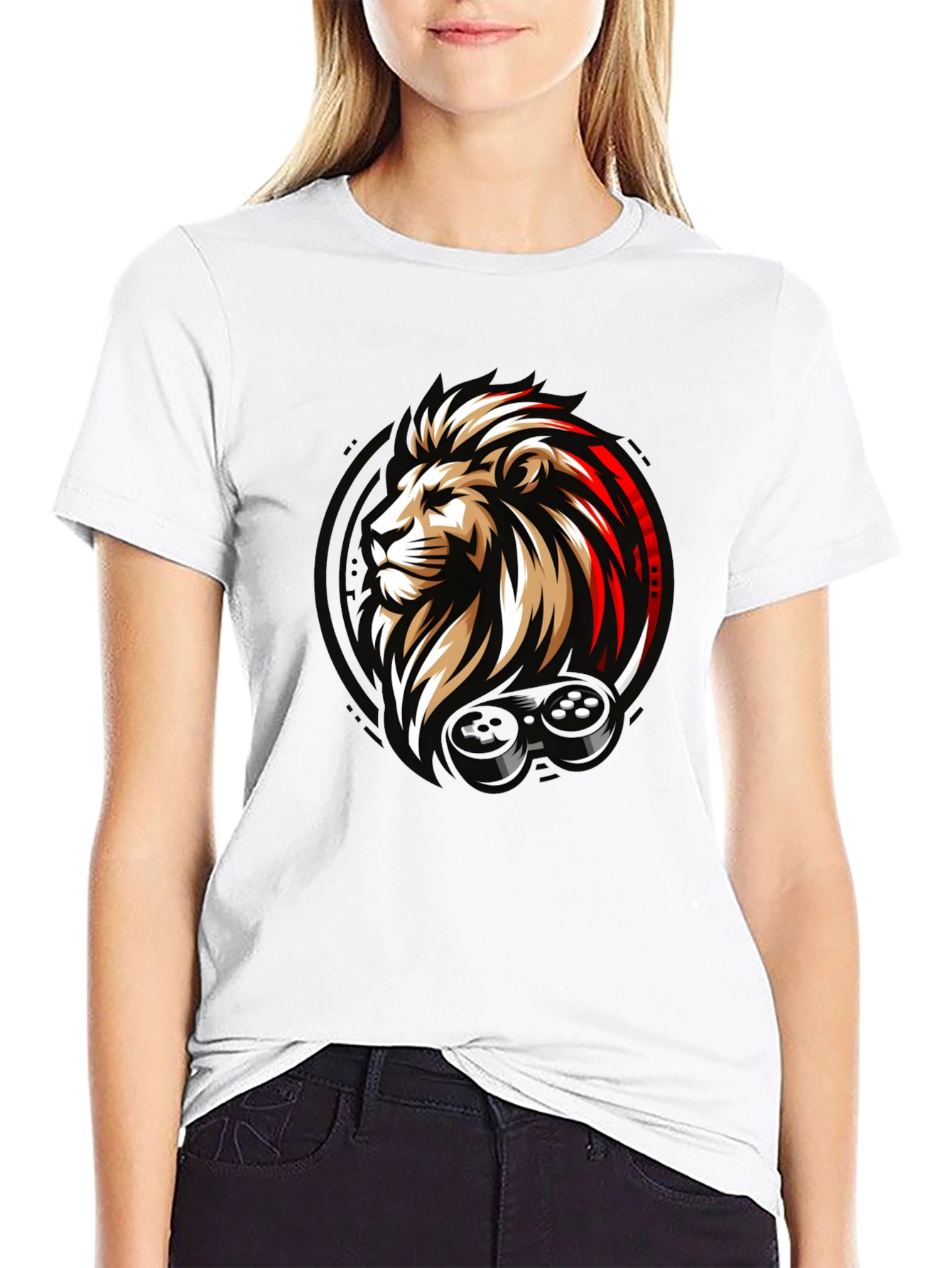 Lion Gamer Black Graphic T-Shirt