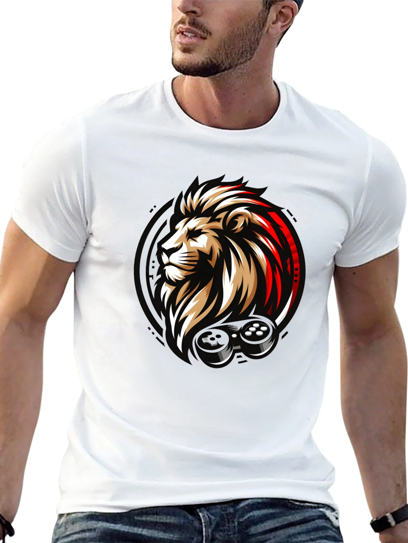 Lion Gamer Black Graphic T-Shirt