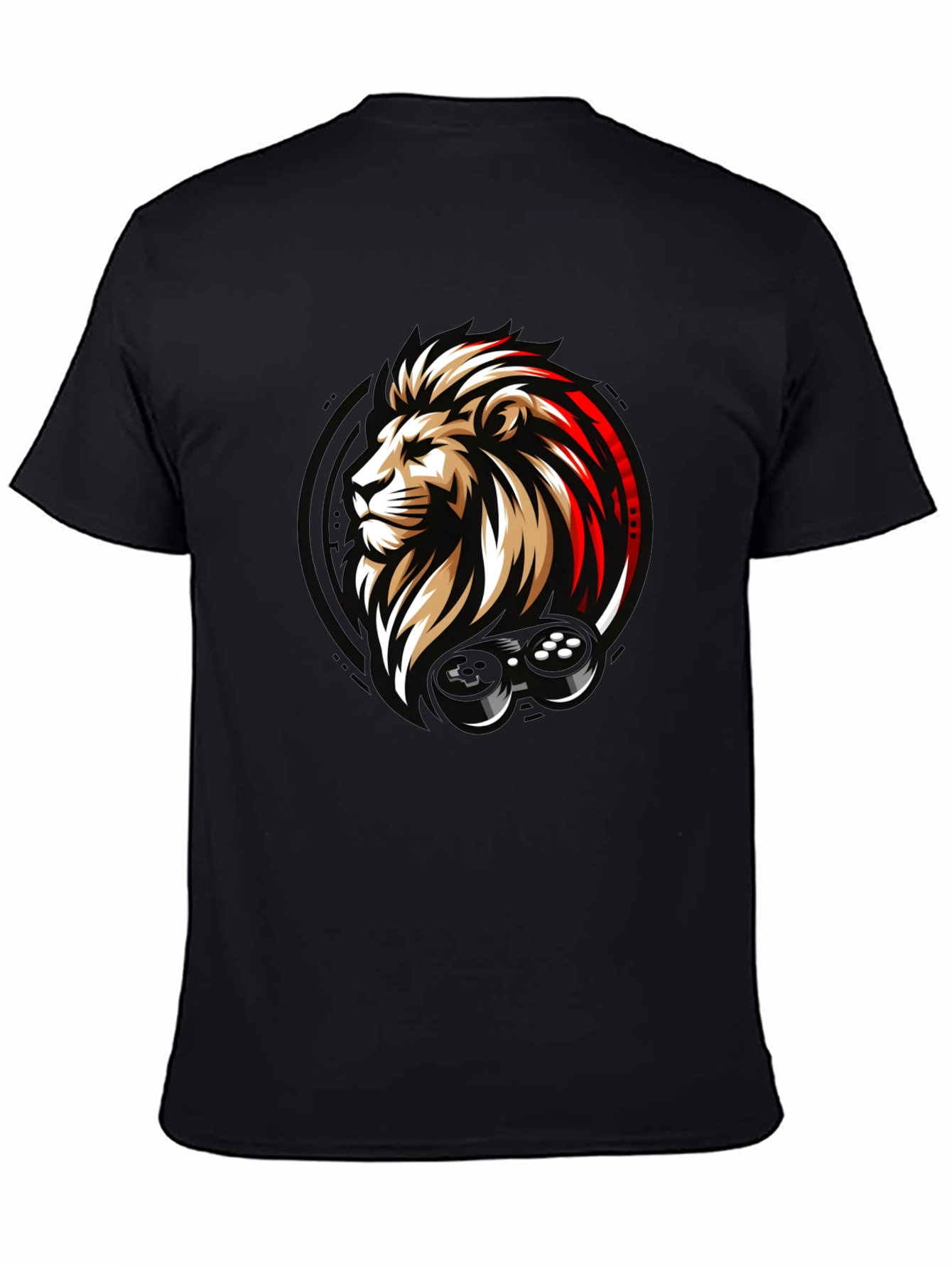 Lion Gamer Black Graphic T-Shirt