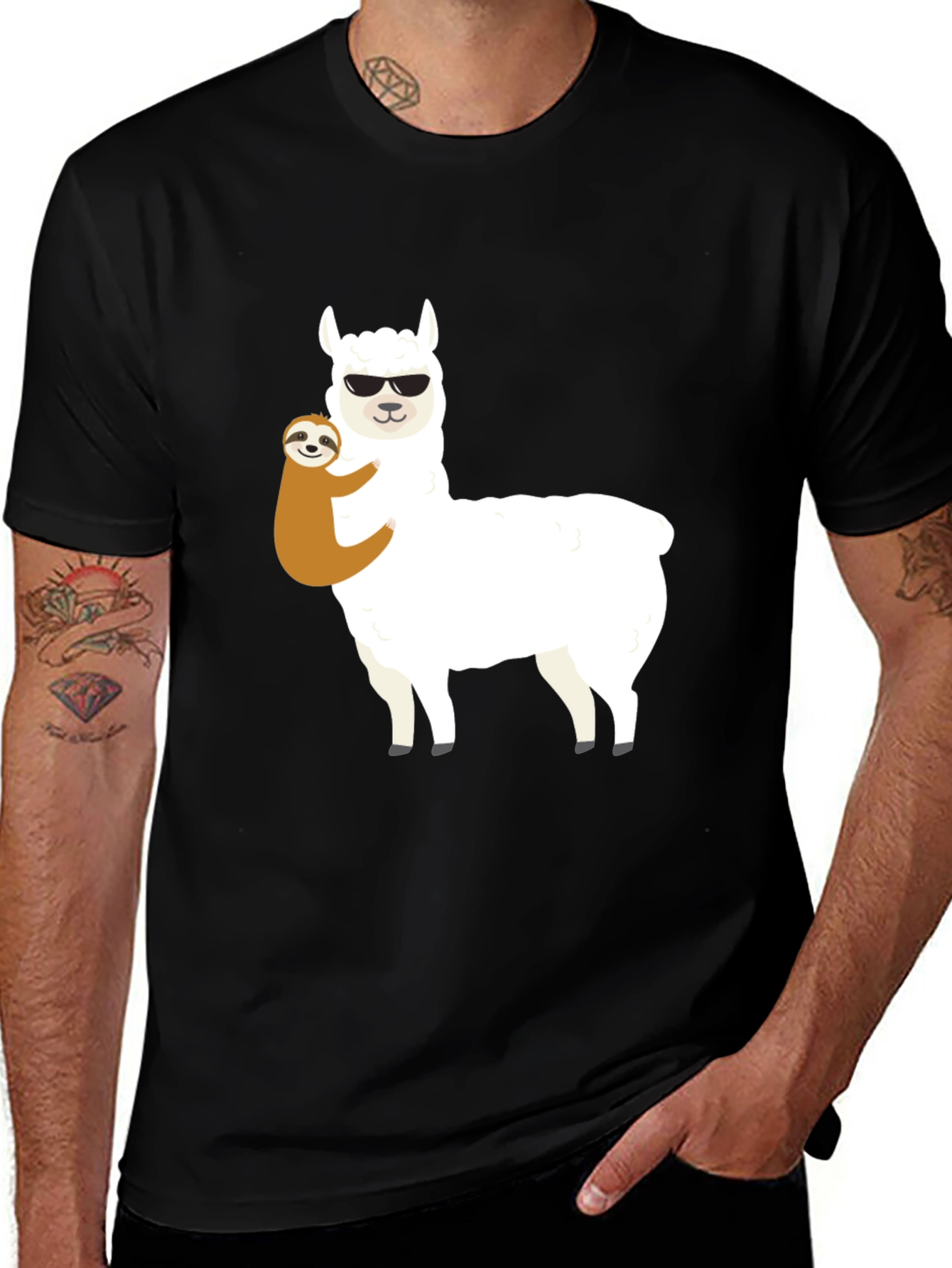 Llama Sloth Hug T-Shirt - Funny Graphic Tee