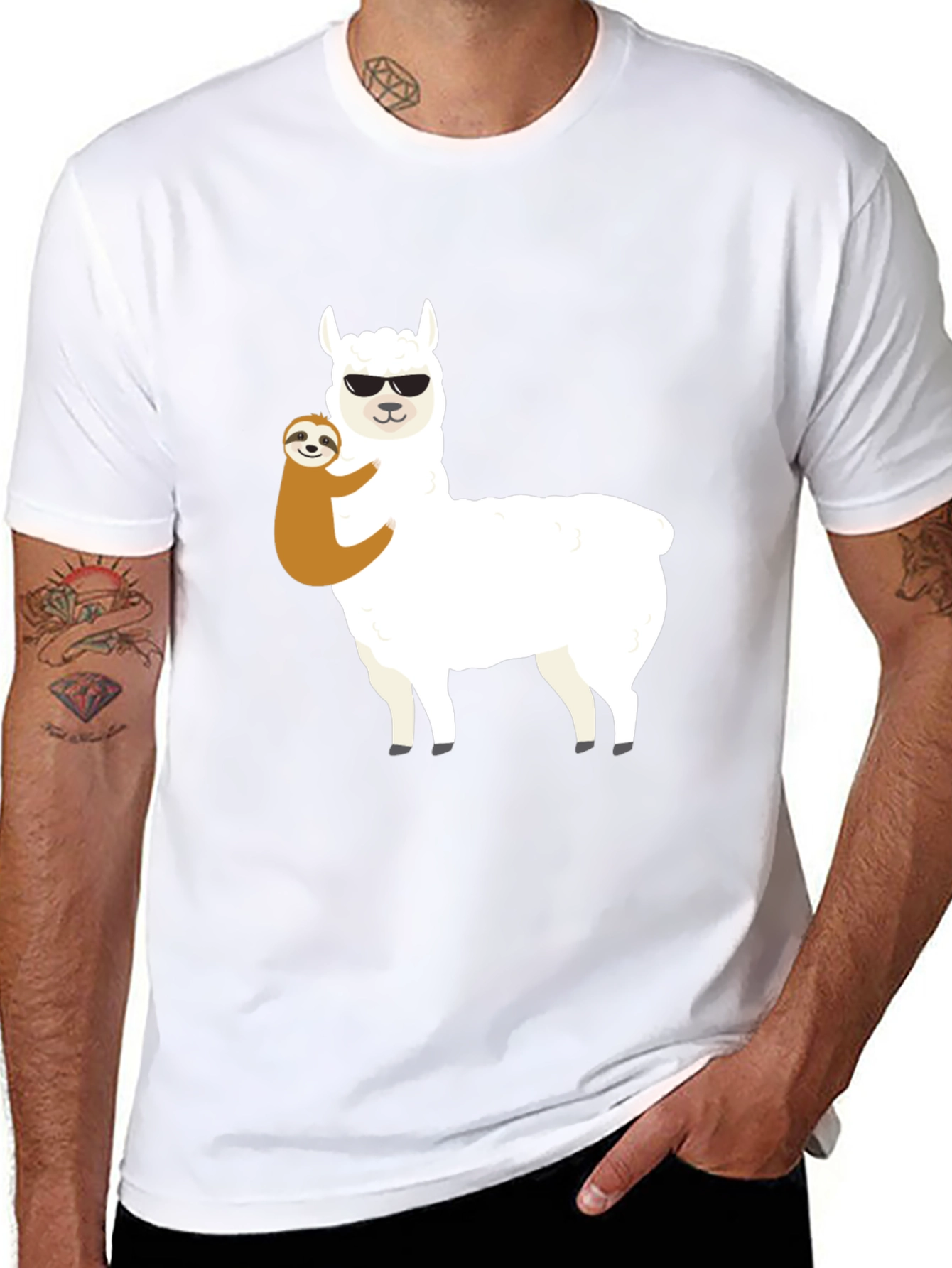 Llama Sloth Hug T-Shirt - Funny Graphic Tee