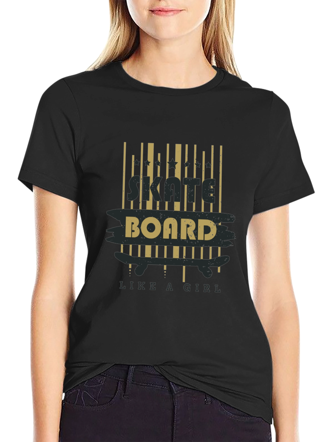 Skateboard Like a Girl T-Shirt - Black Graphic Tee