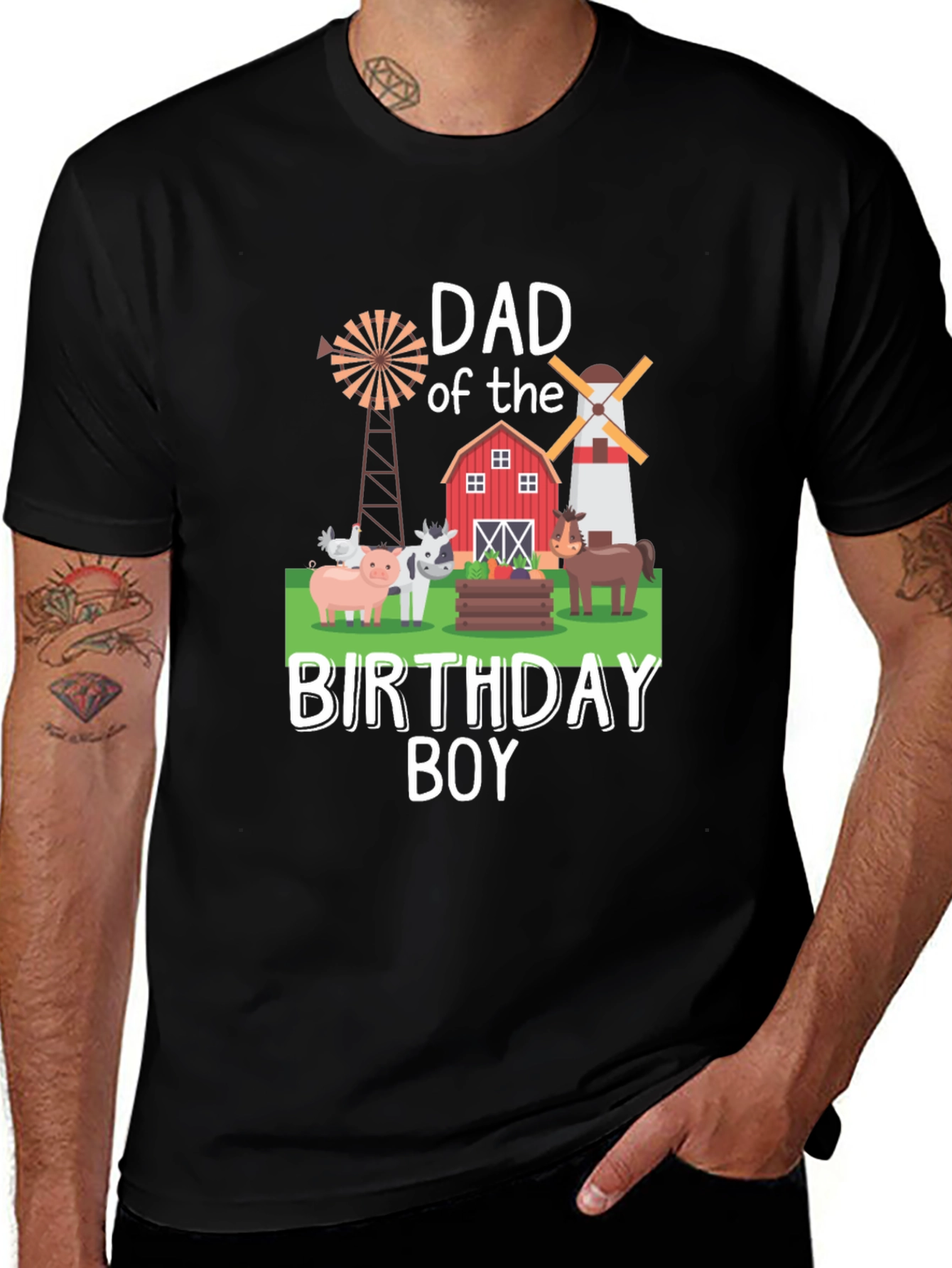 Dad Birthday Boy Farm Animal Graphic T-Shirt