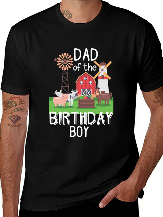 Dad Birthday Boy Farm Animal Graphic T-Shirt
