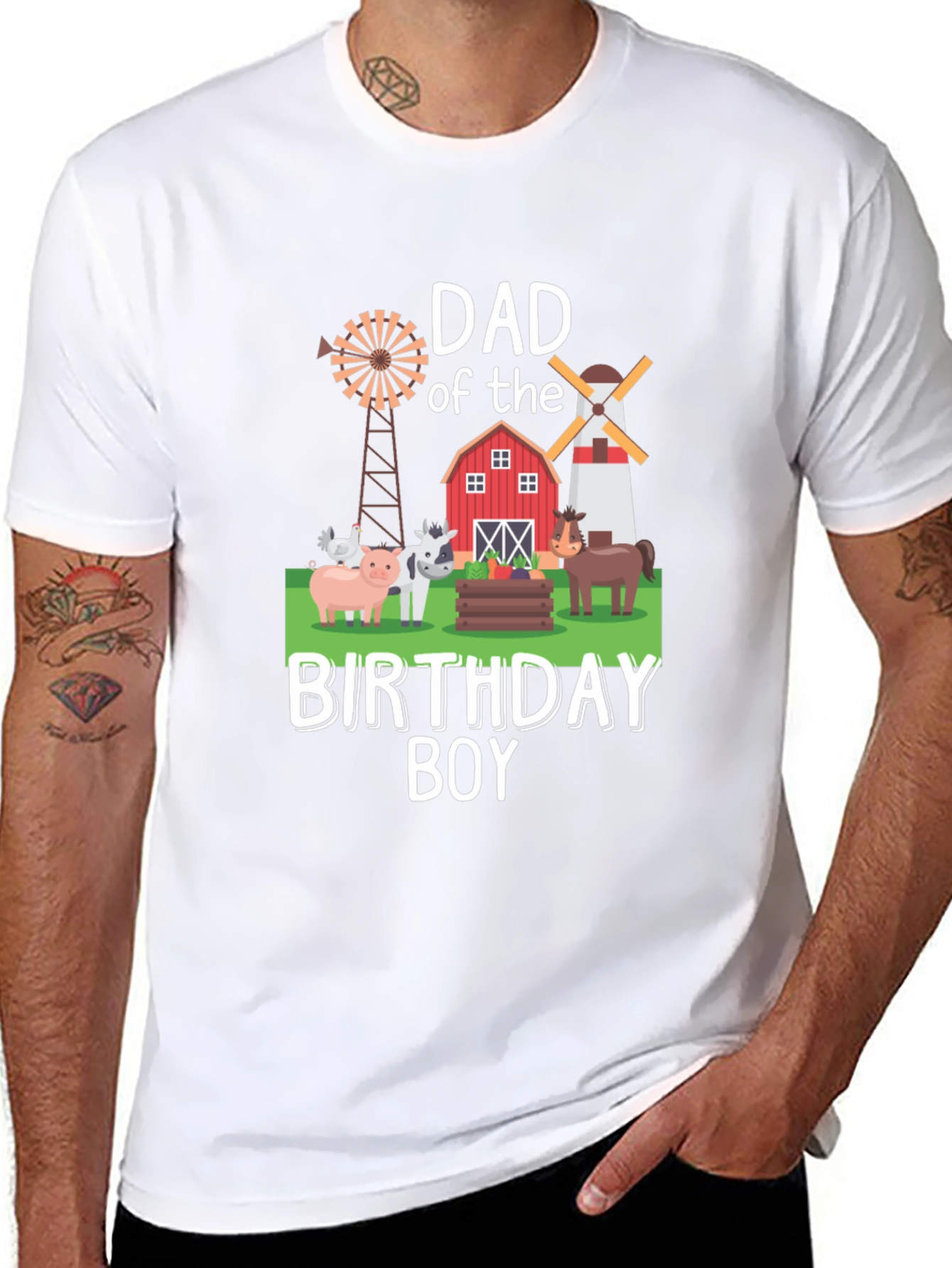 Dad Birthday Boy Farm Animal Graphic T-Shirt
