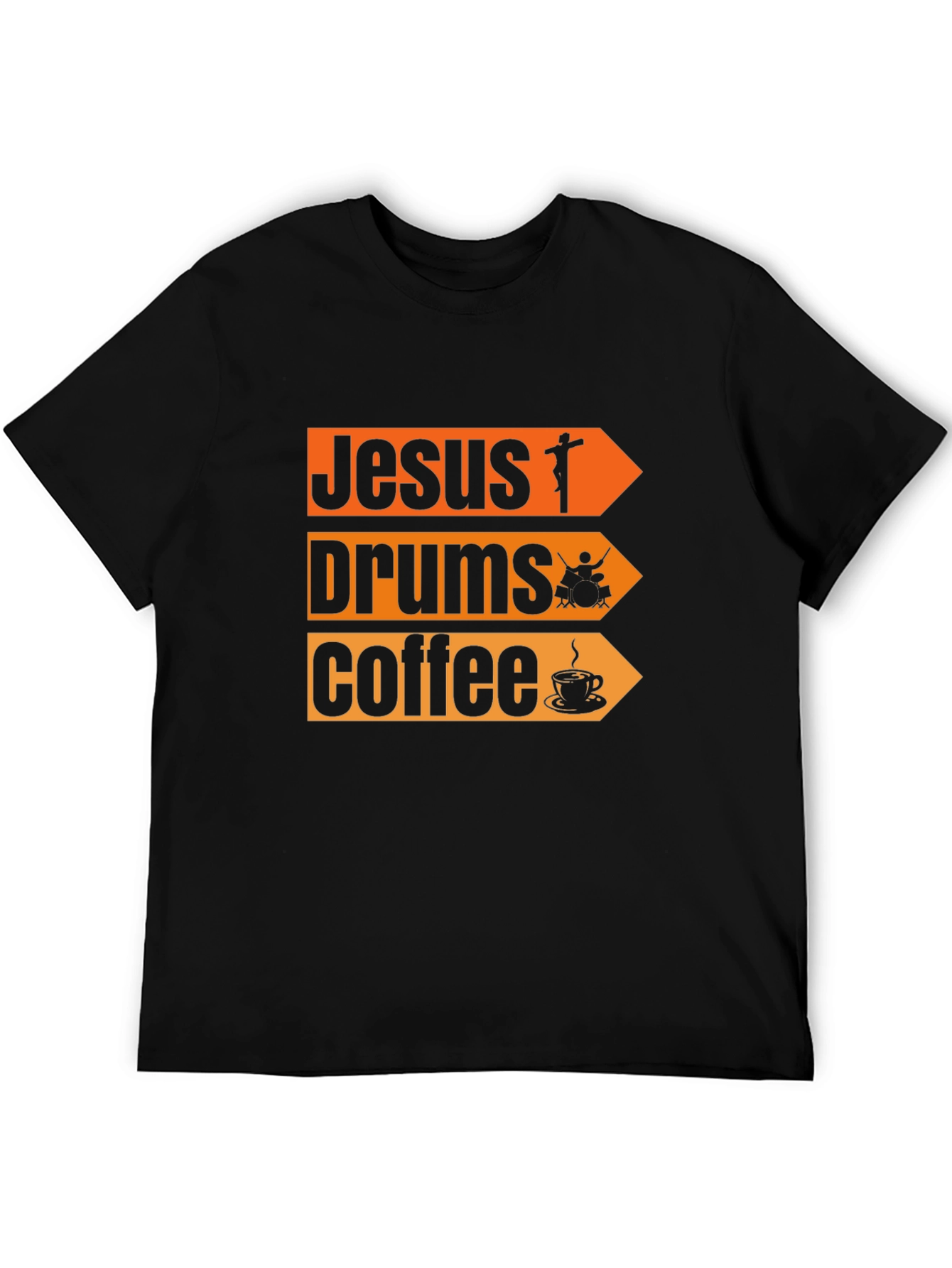 Jesus Drums Coffee Graphic T-Shirt - Black