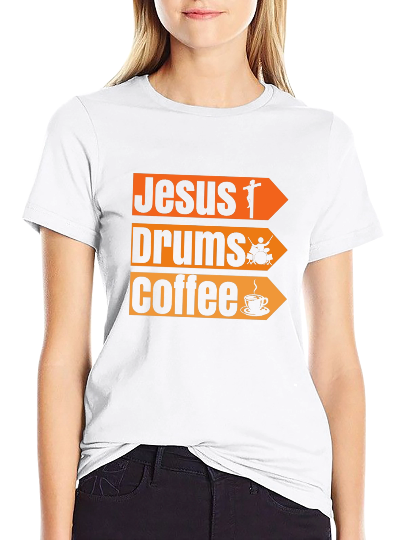 Jesus Drums Coffee Graphic T-Shirt - Black