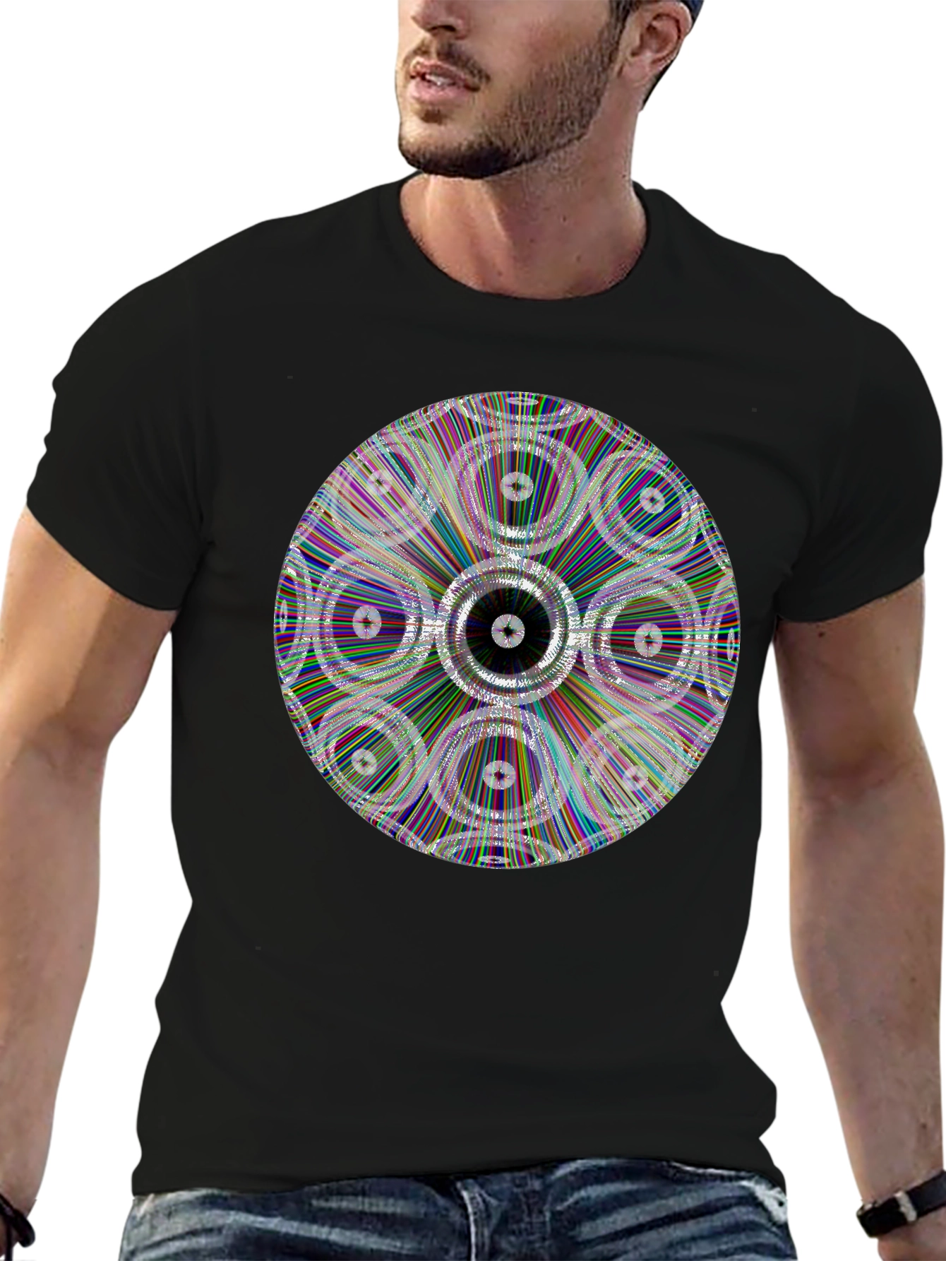Geometric Circle Graphic Black T-Shirt