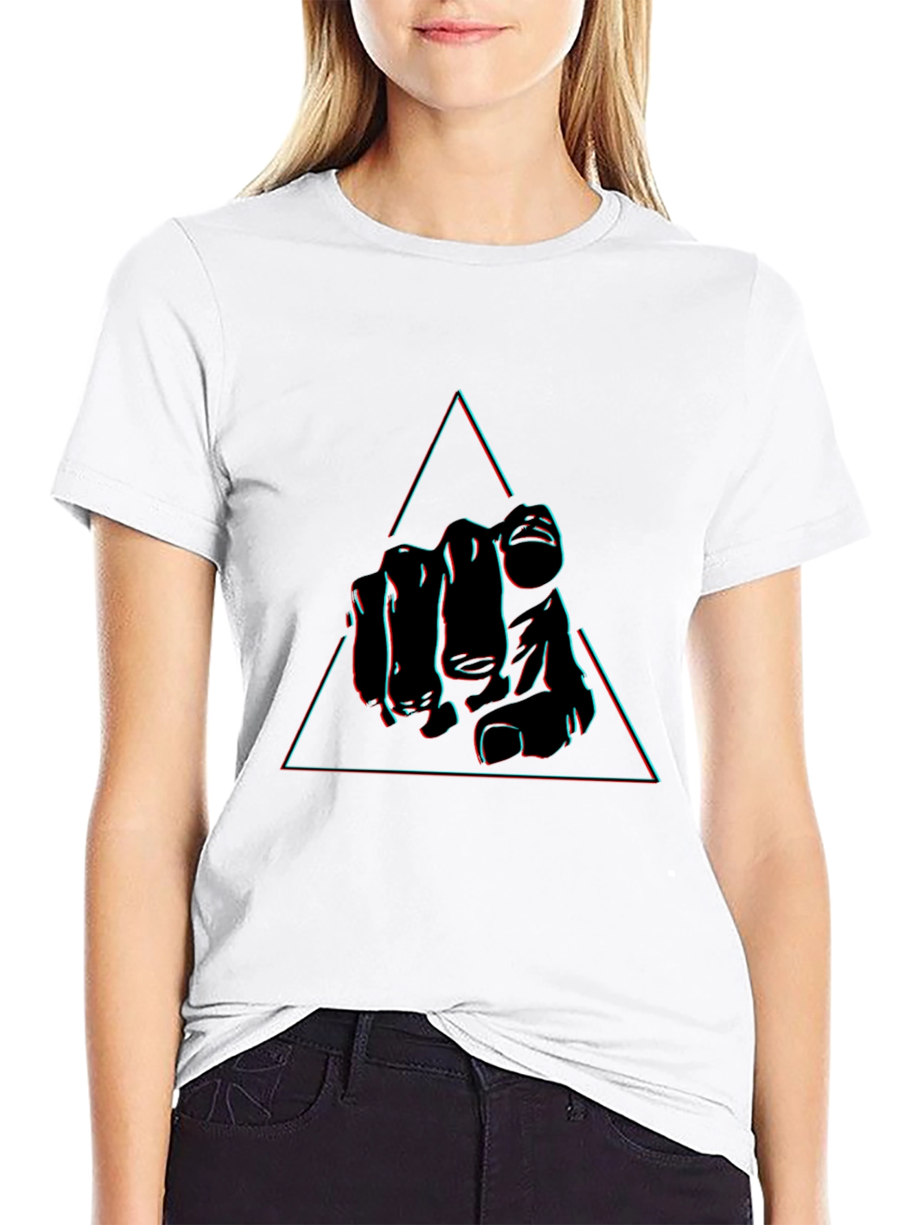 Pointing Hand Triangle Graphic Tee - Black