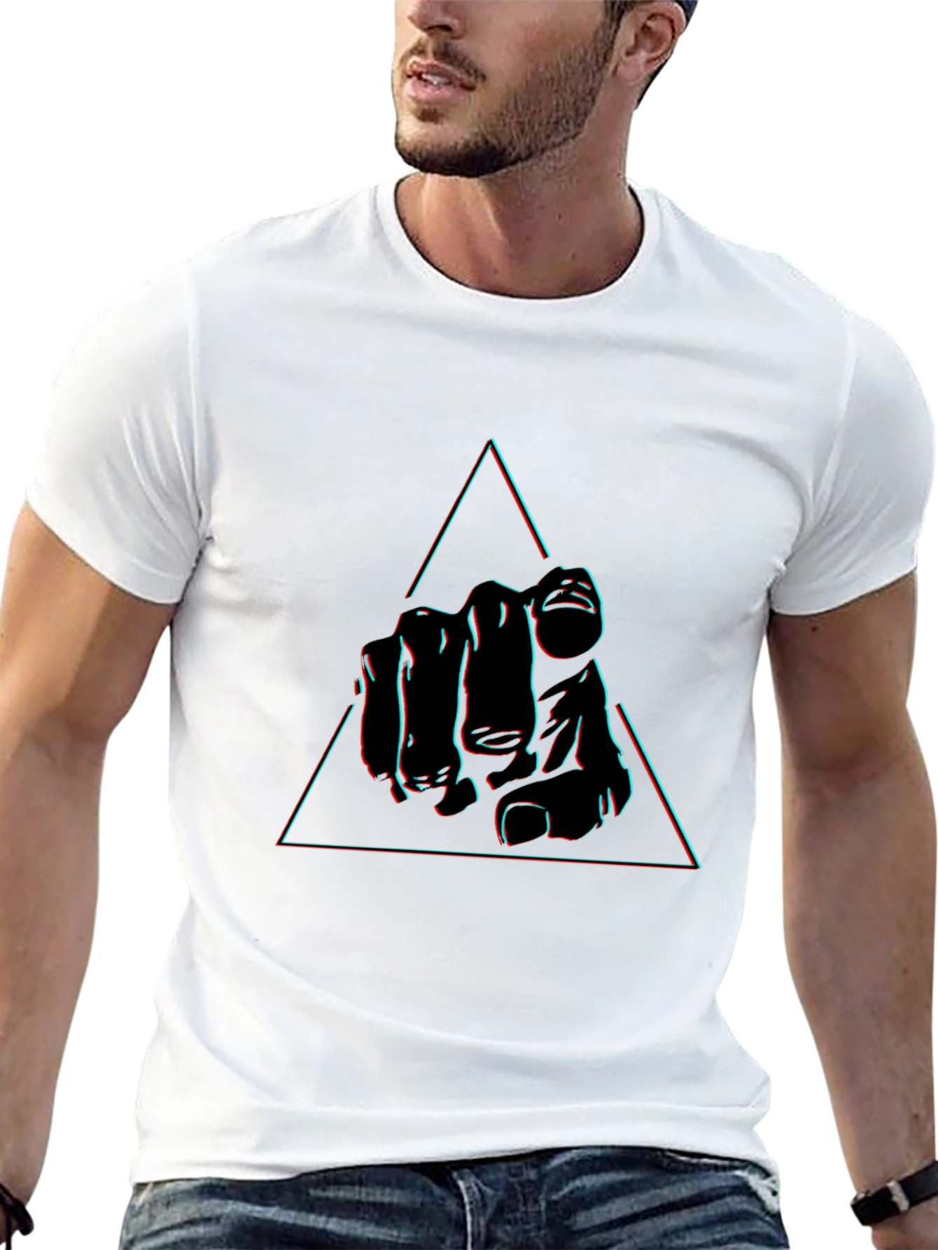 Pointing Hand Triangle Graphic Tee - Black