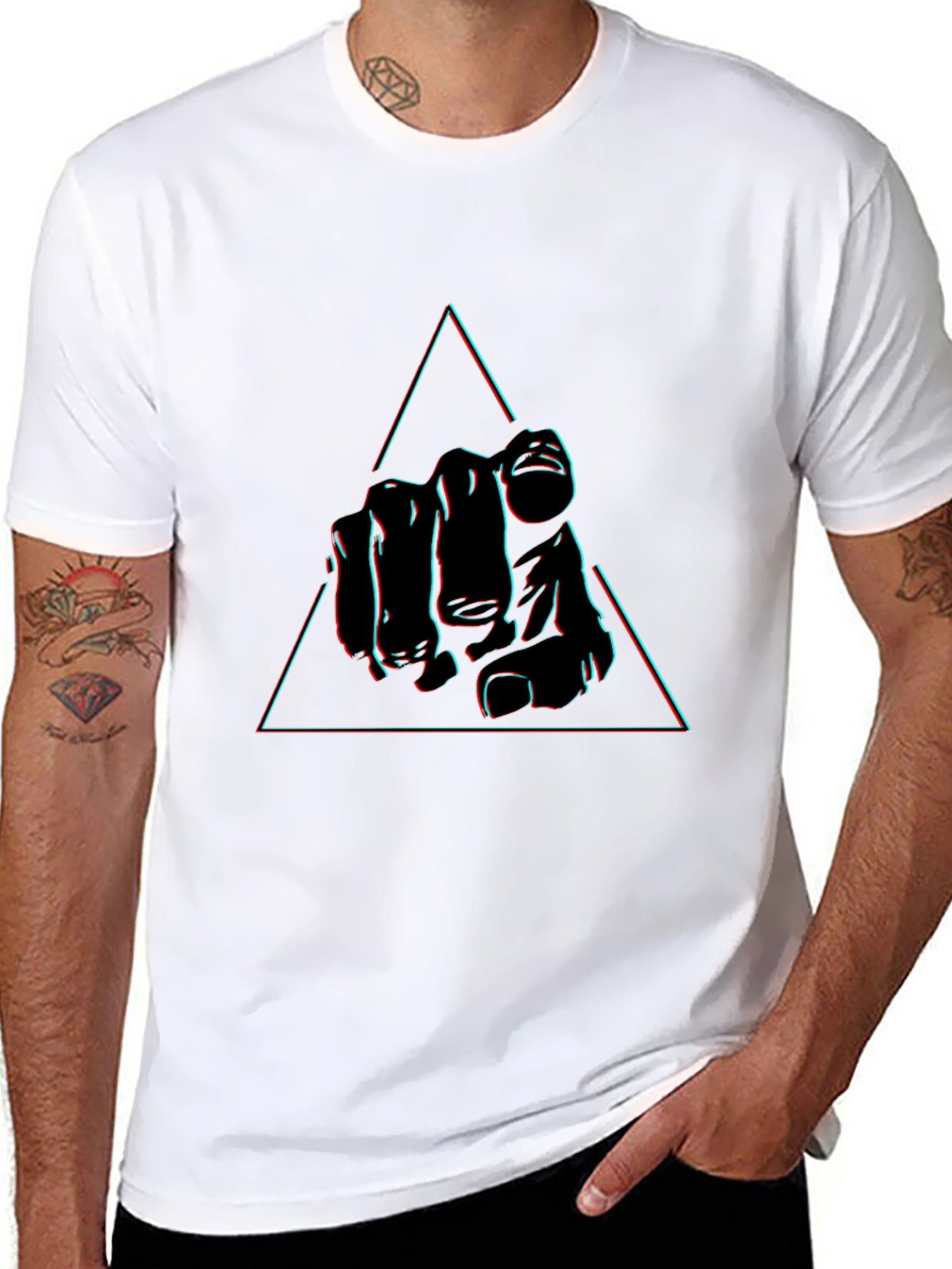 Pointing Hand Triangle Graphic Tee - Black