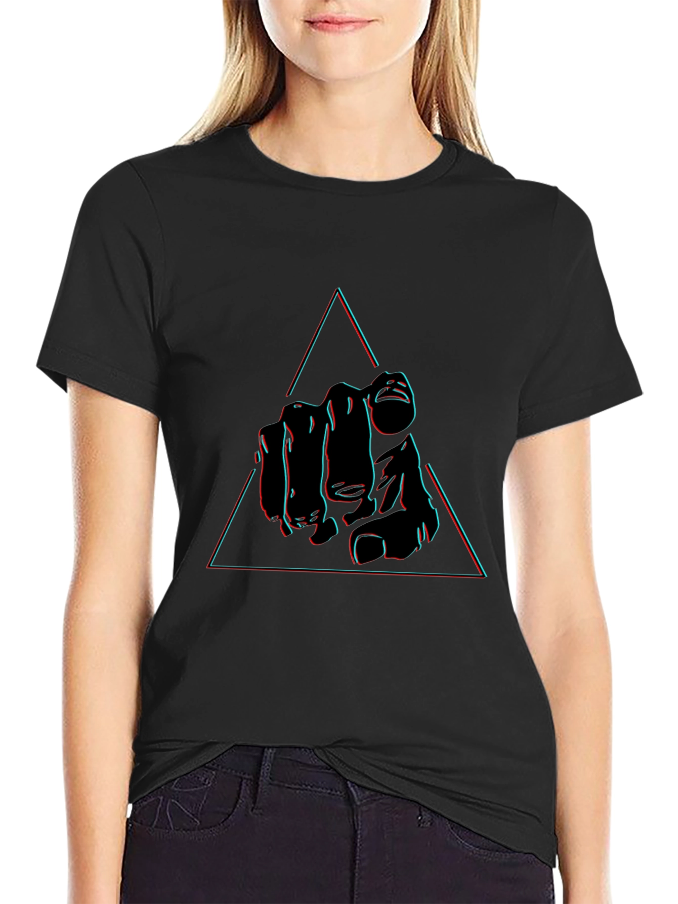 Pointing Hand Triangle Graphic Tee - Black