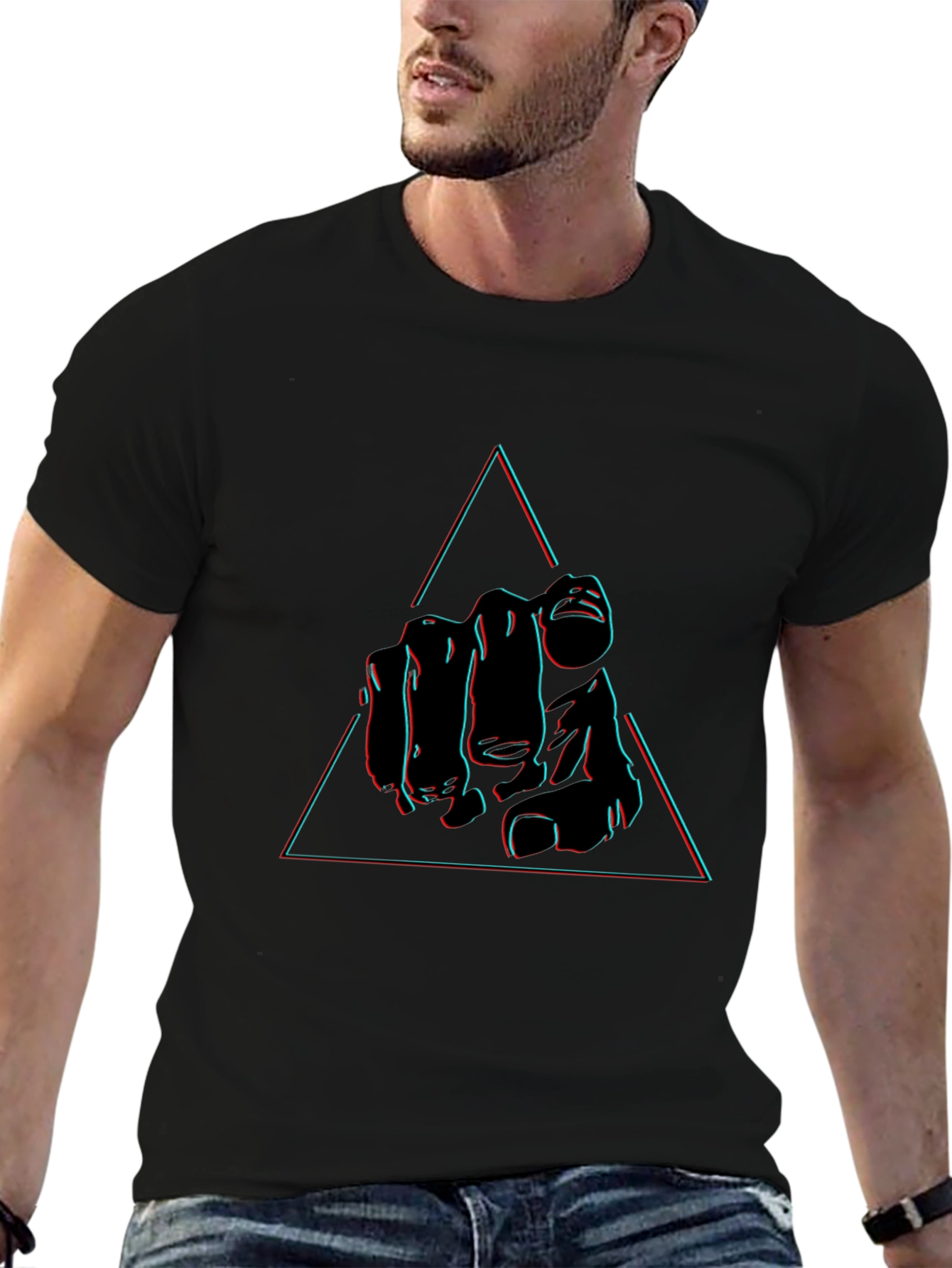 Pointing Hand Triangle Graphic Tee - Black