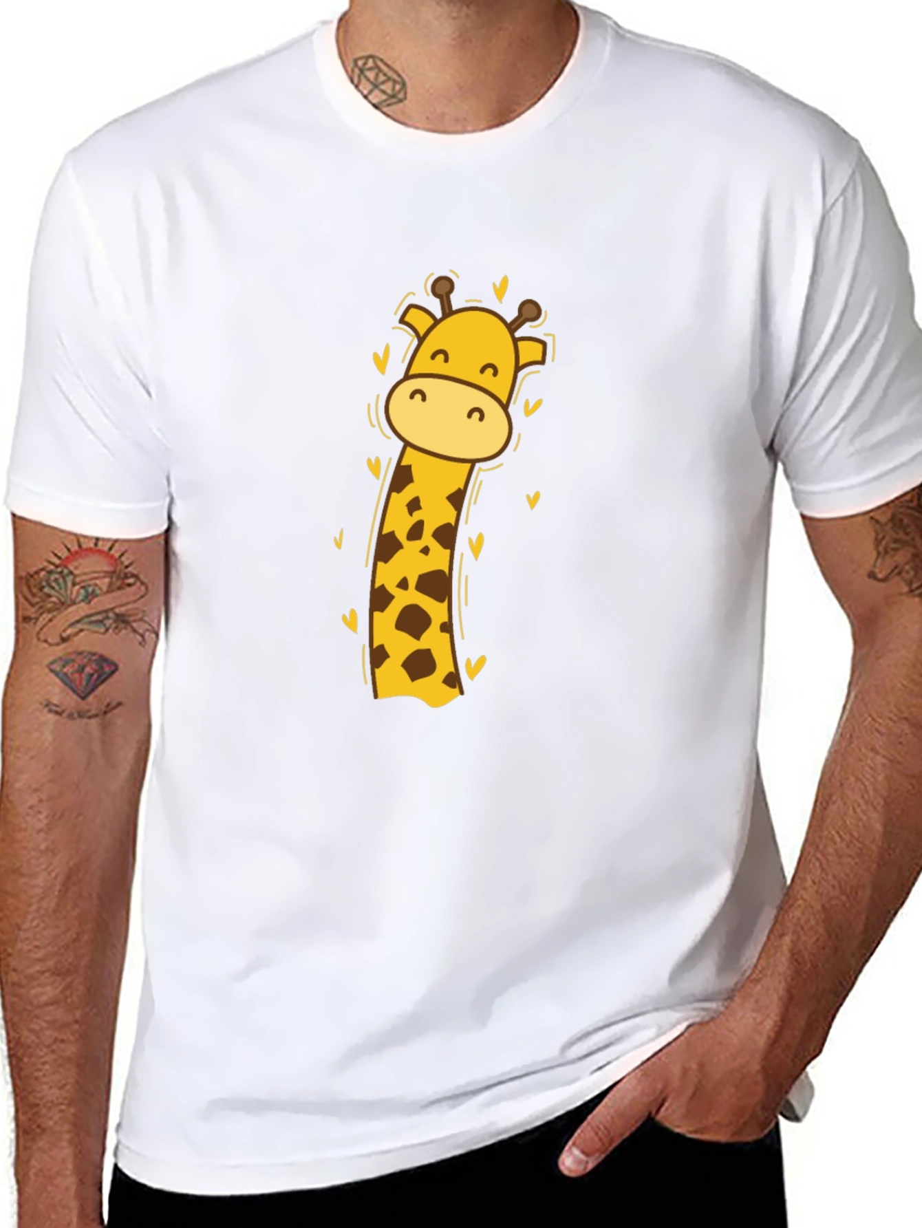 Cute Giraffe Graphic Tee - Black Cotton Blend