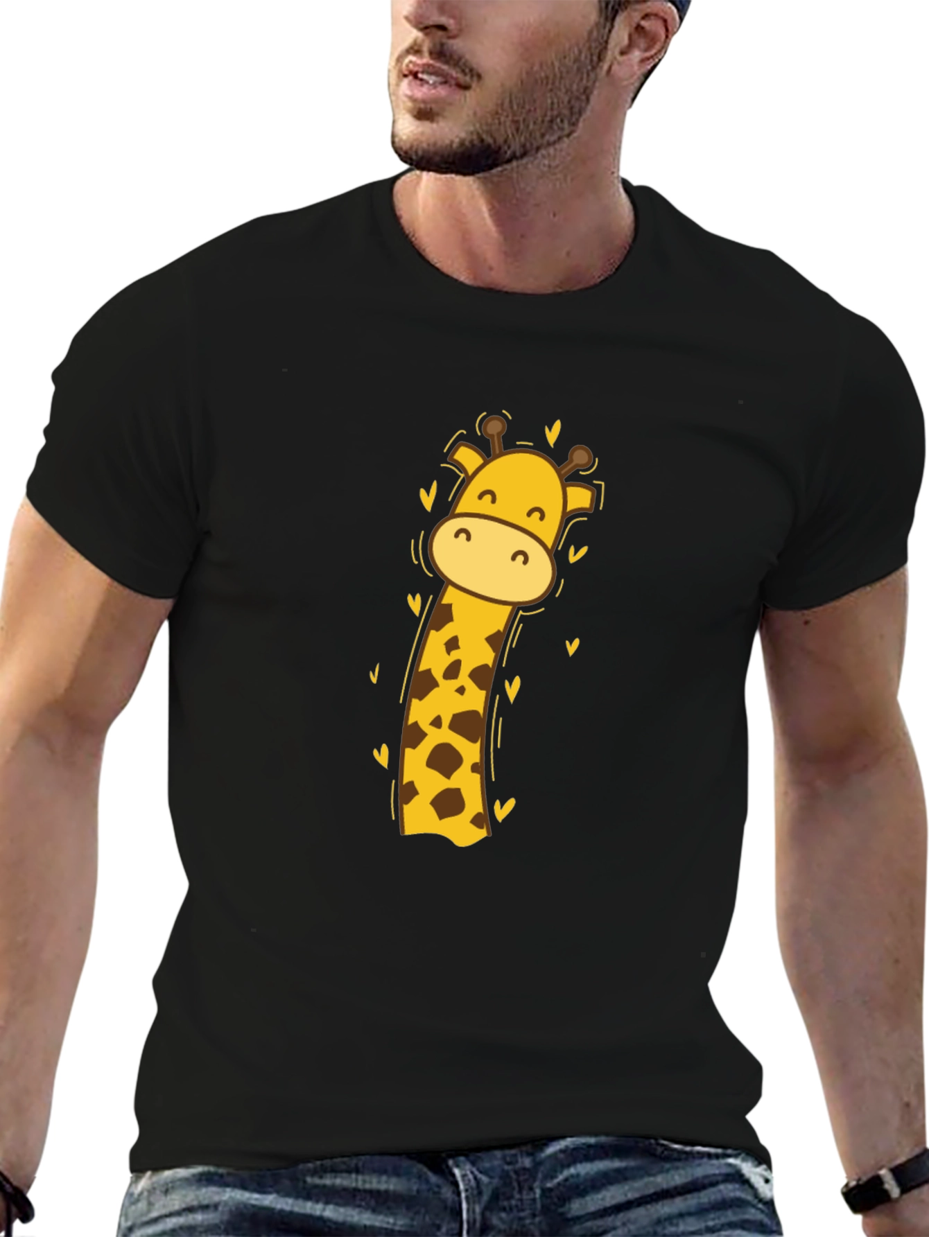 Cute Giraffe Graphic Tee - Black Cotton Blend