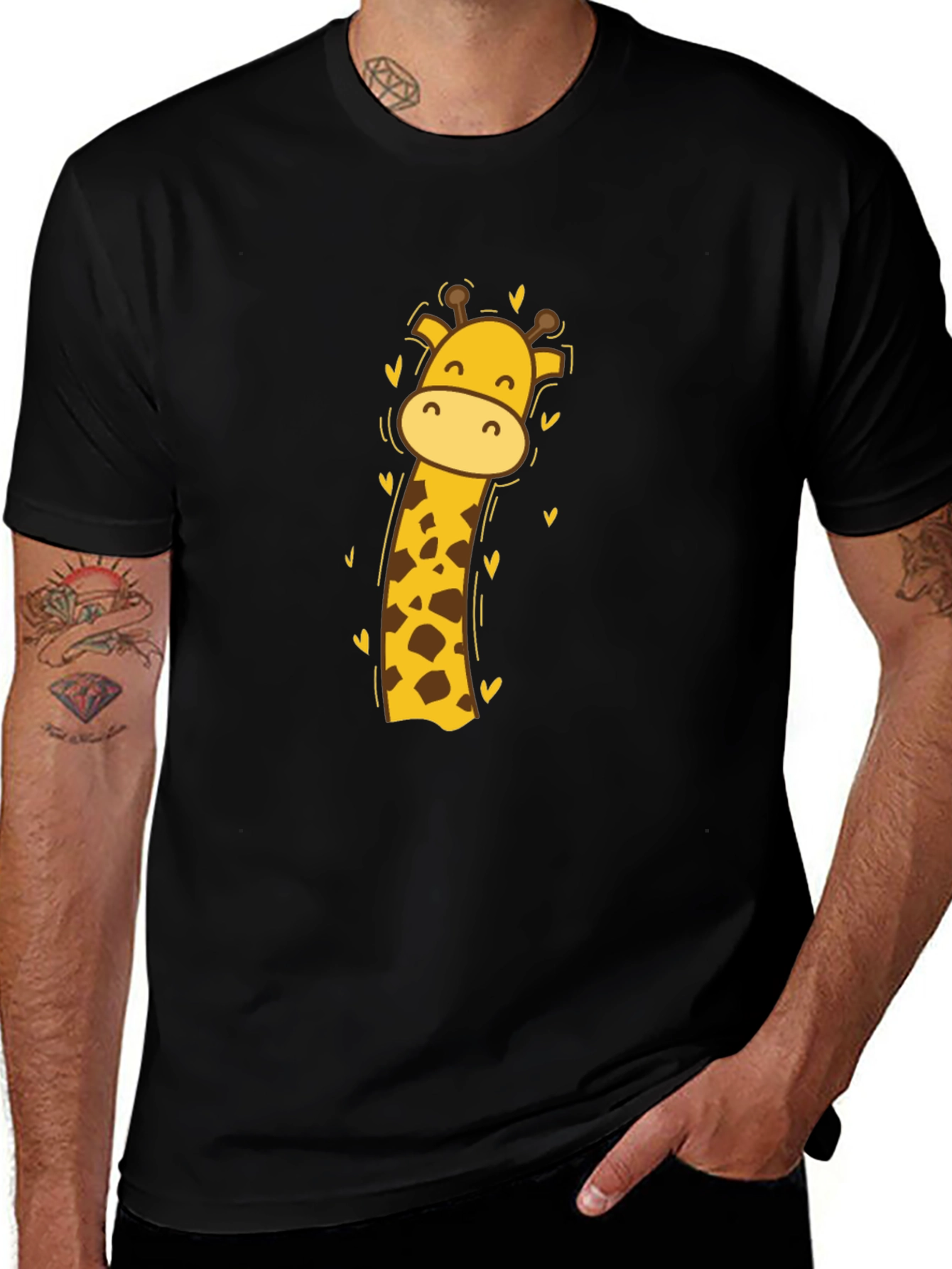 Cute Giraffe Graphic Tee - Black Cotton Blend
