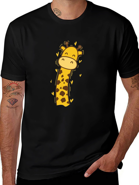 Cute Giraffe Graphic Tee - Black Cotton Blend