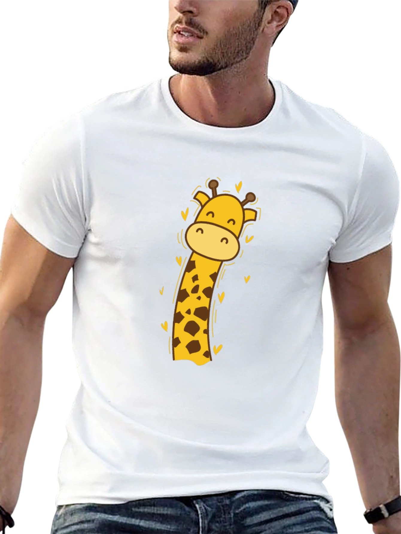 Cute Giraffe Graphic Tee - Black Cotton Blend