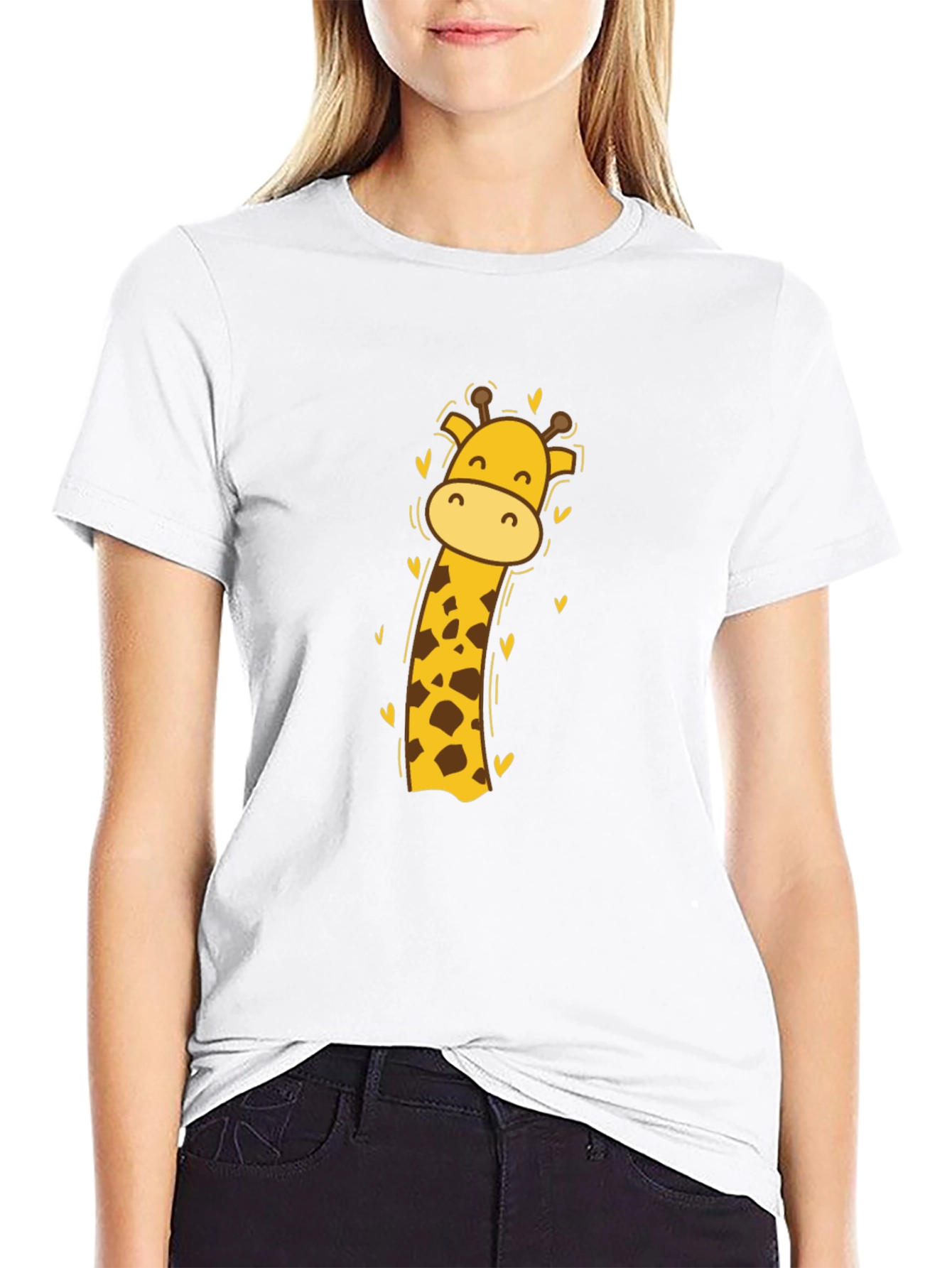 Cute Giraffe Graphic Tee - Black Cotton Blend