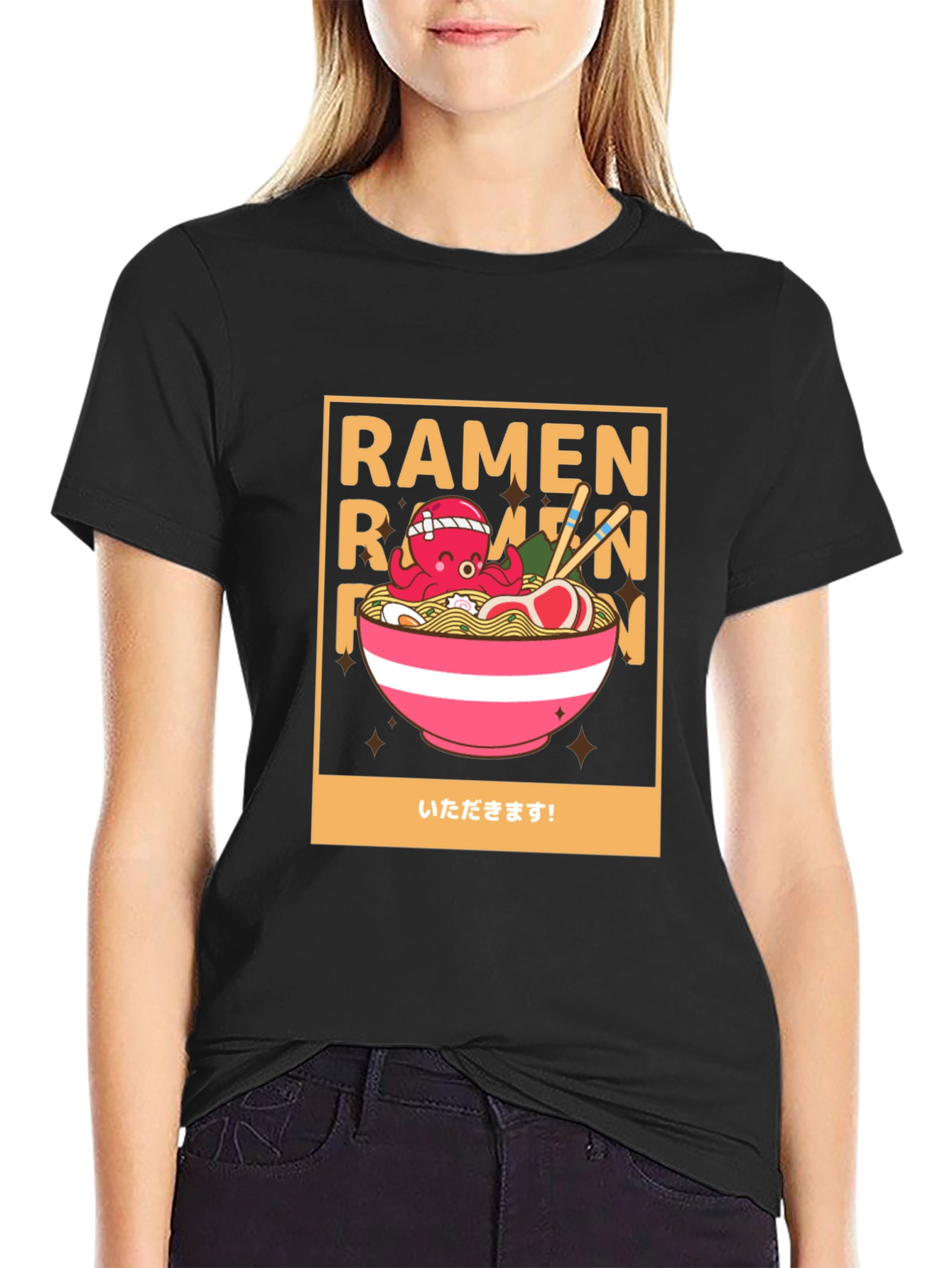 Ramen Octopus Graphic Tee - Unisex Black Cotton T-Shirt