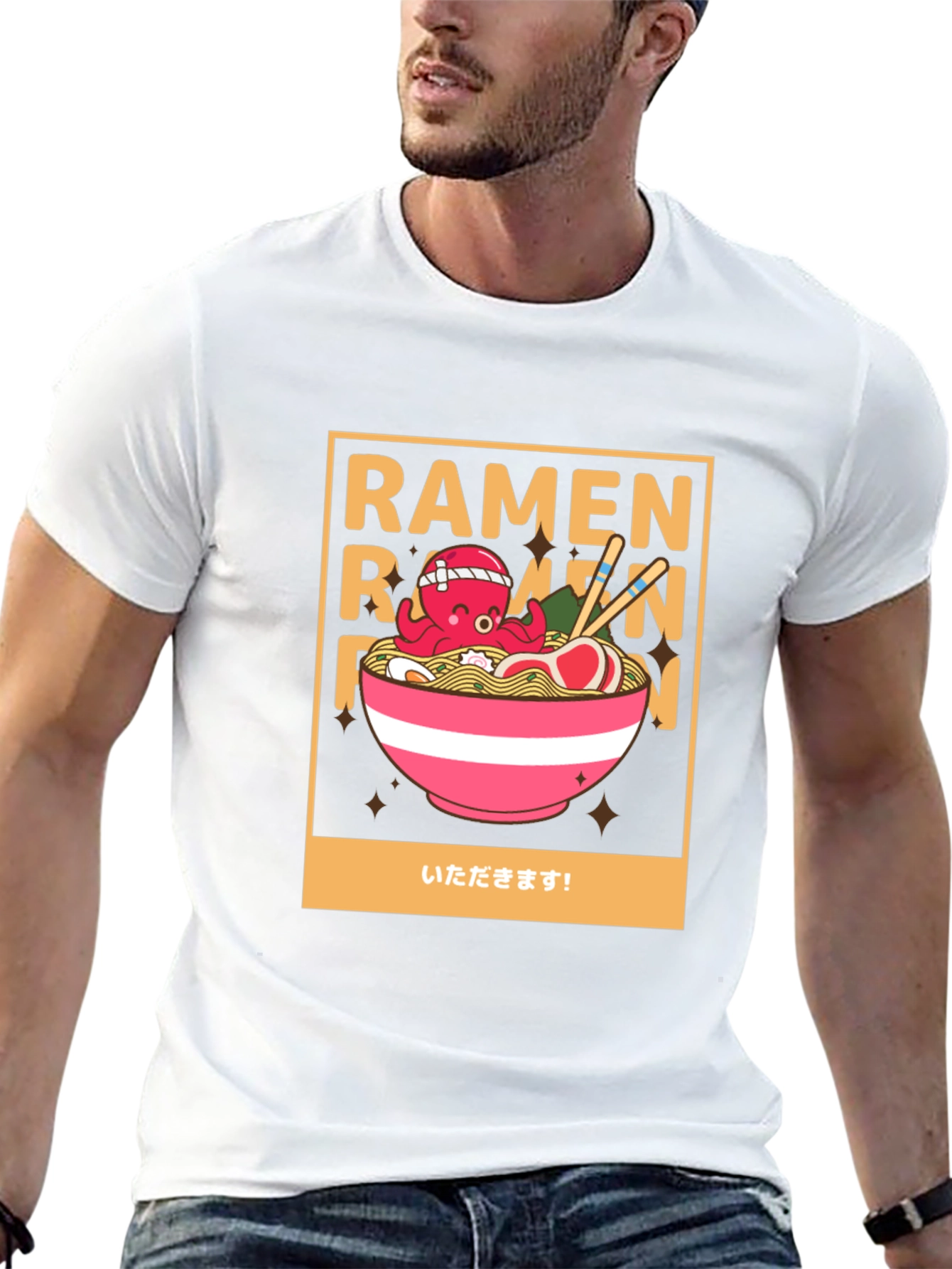Ramen Octopus Graphic Tee - Unisex Black Cotton T-Shirt
